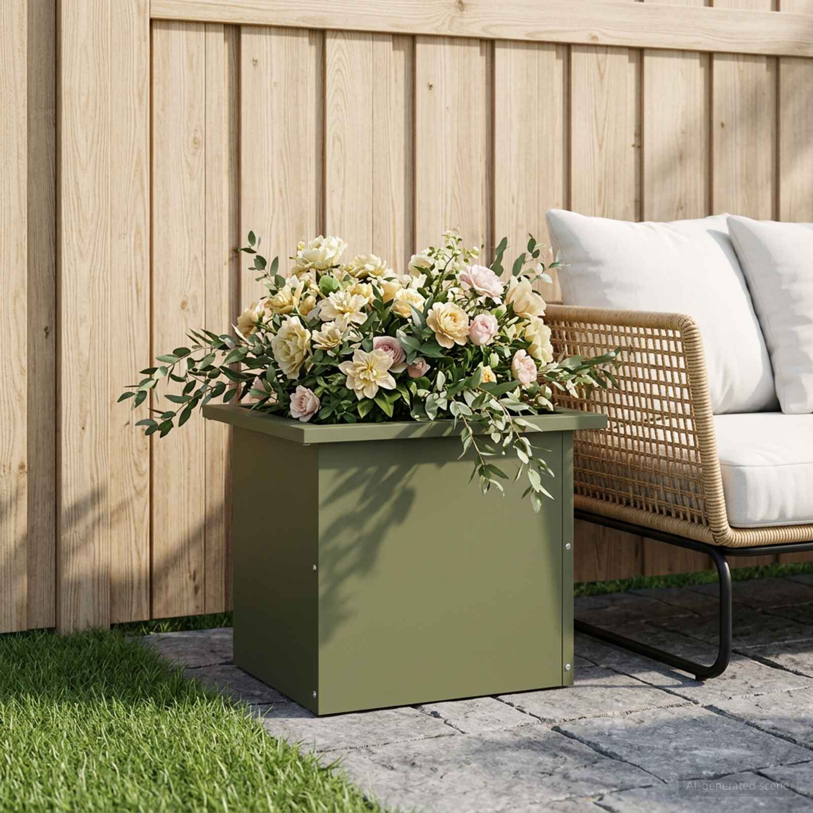 Fioriera da giardino con LED Verde Oliva 30 x 40 x 30 cm