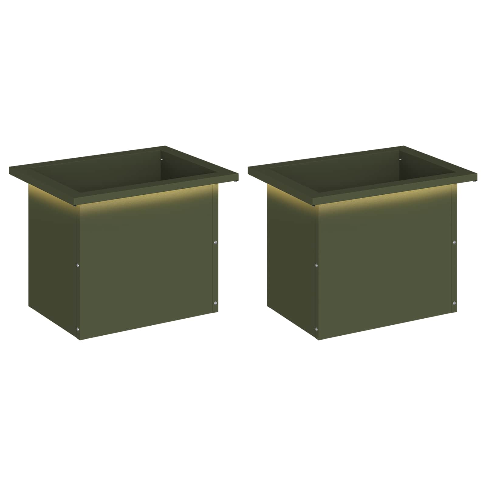 Fioriera da giardino con LED 2 pz Verde Oliva 30 x 40 x 30 cm