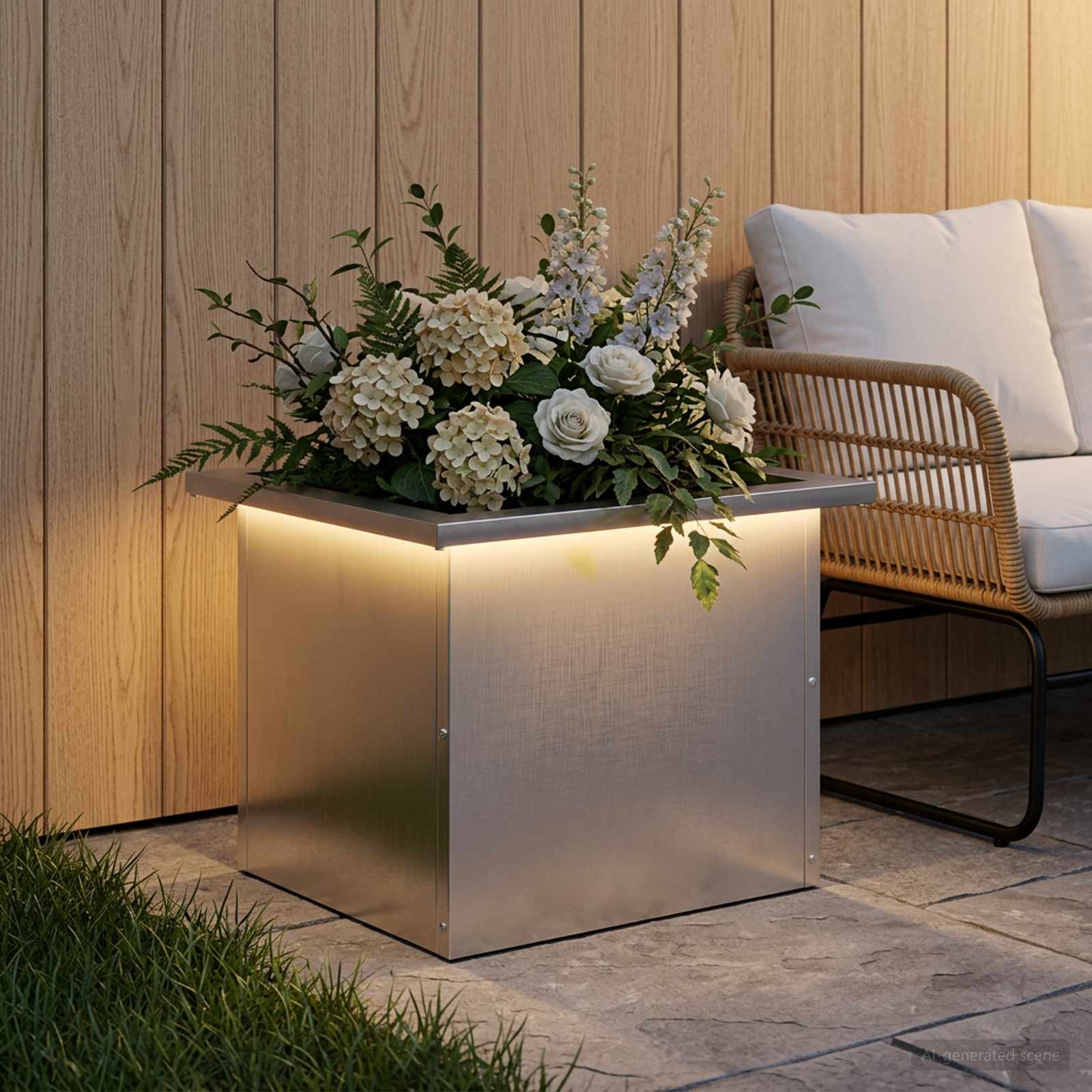 Fioriera da giardino con LED Argento 30 x 40 x 30 cm