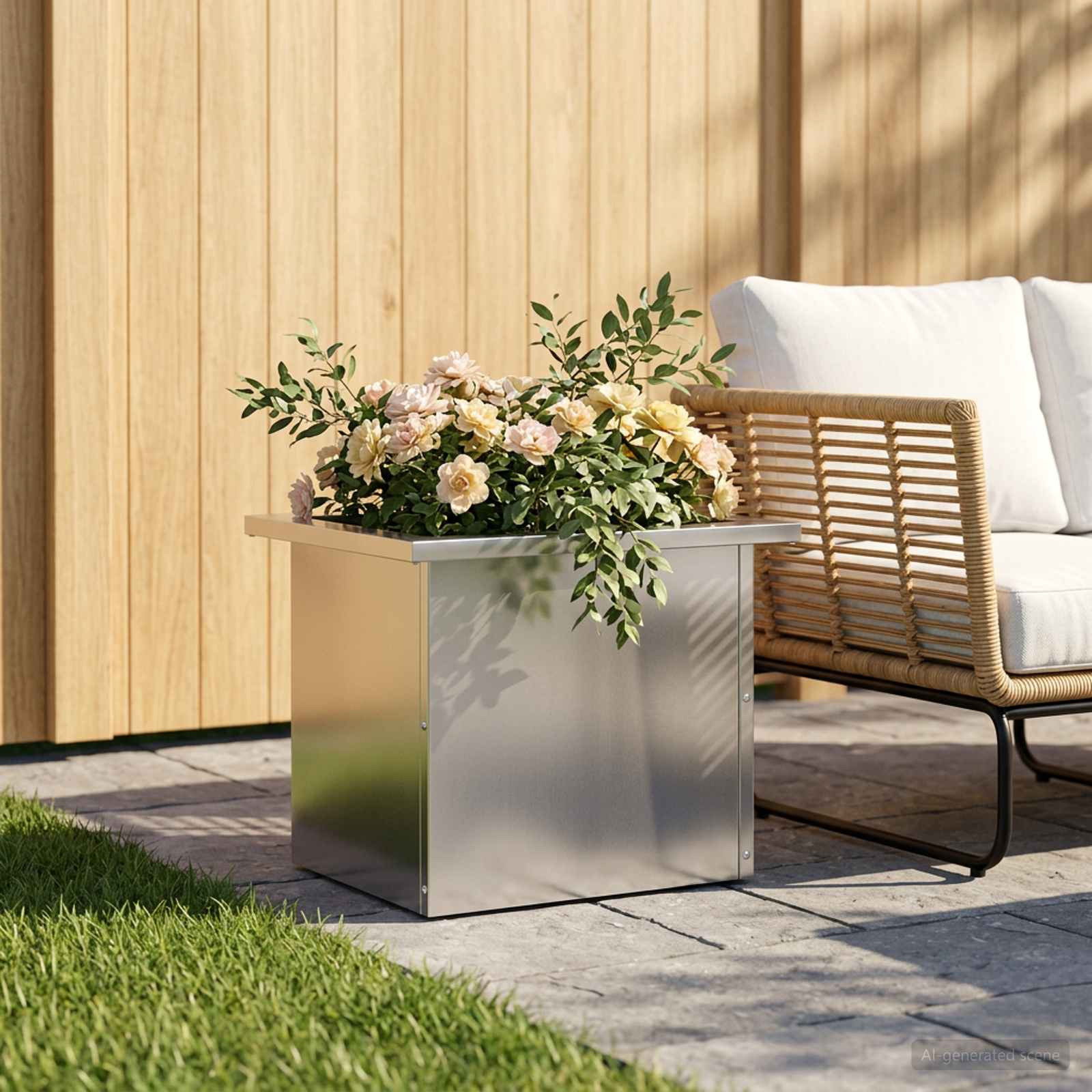 Fioriera da giardino con LED Argento 30 x 40 x 30 cm