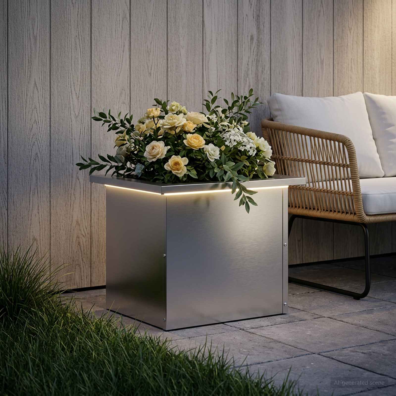 Fioriera da giardino con LED Argento 30 x 40 x 30 cm