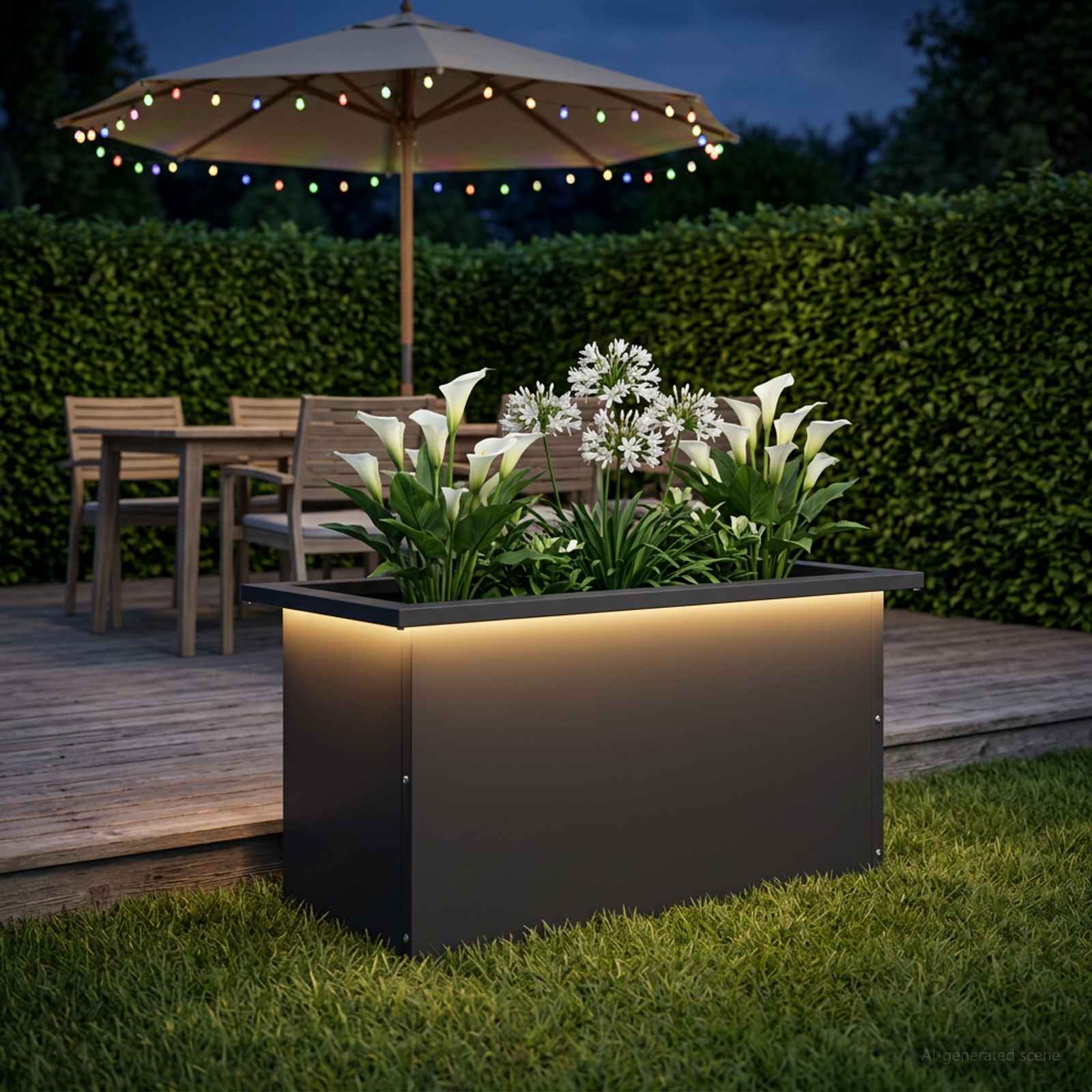 Fioriera da giardino con LED Nero 30 x 60 x 30 cm Acciaio