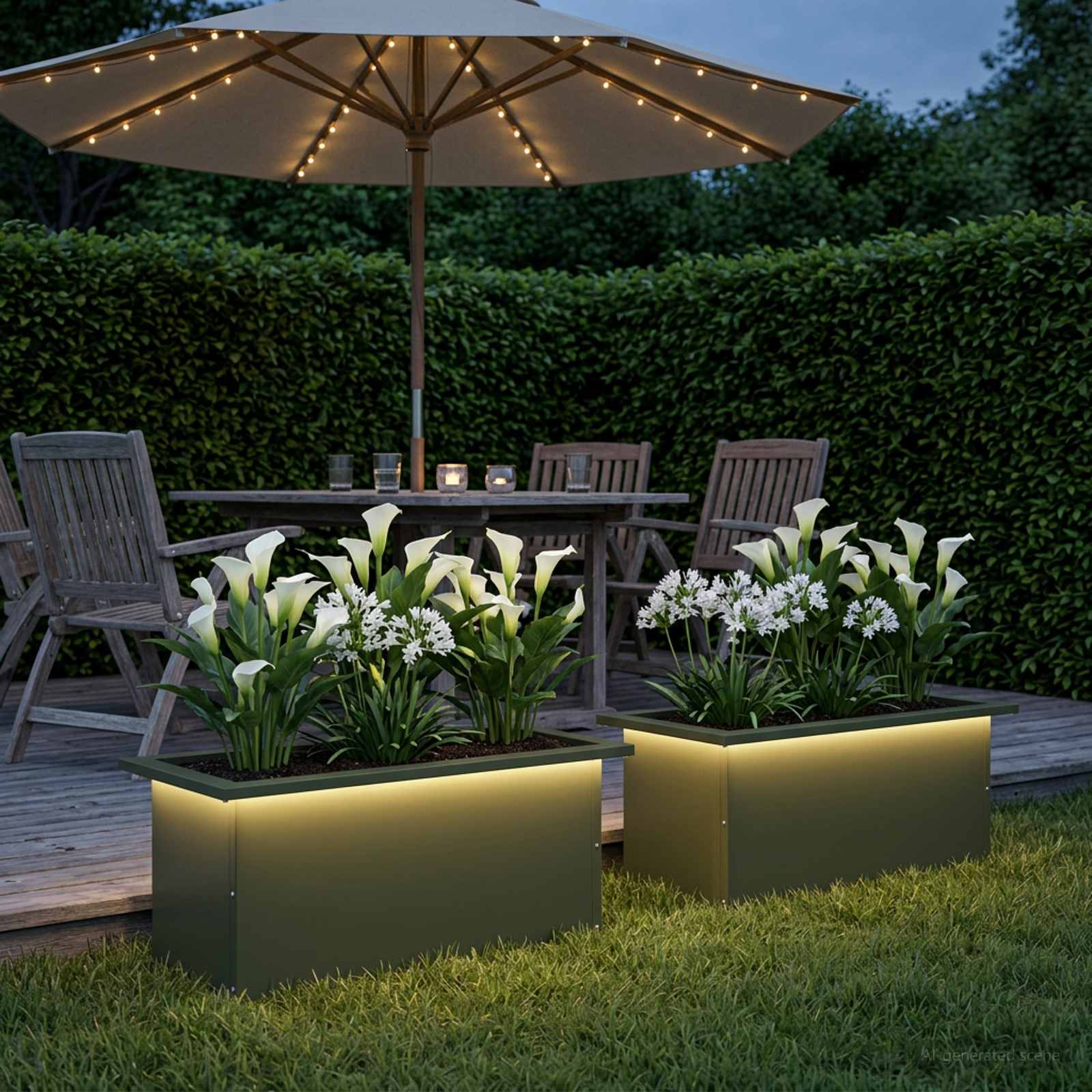 Fioriera da giardino con LED 2 pz Verde Oliva 30 x 60 x 30 cm