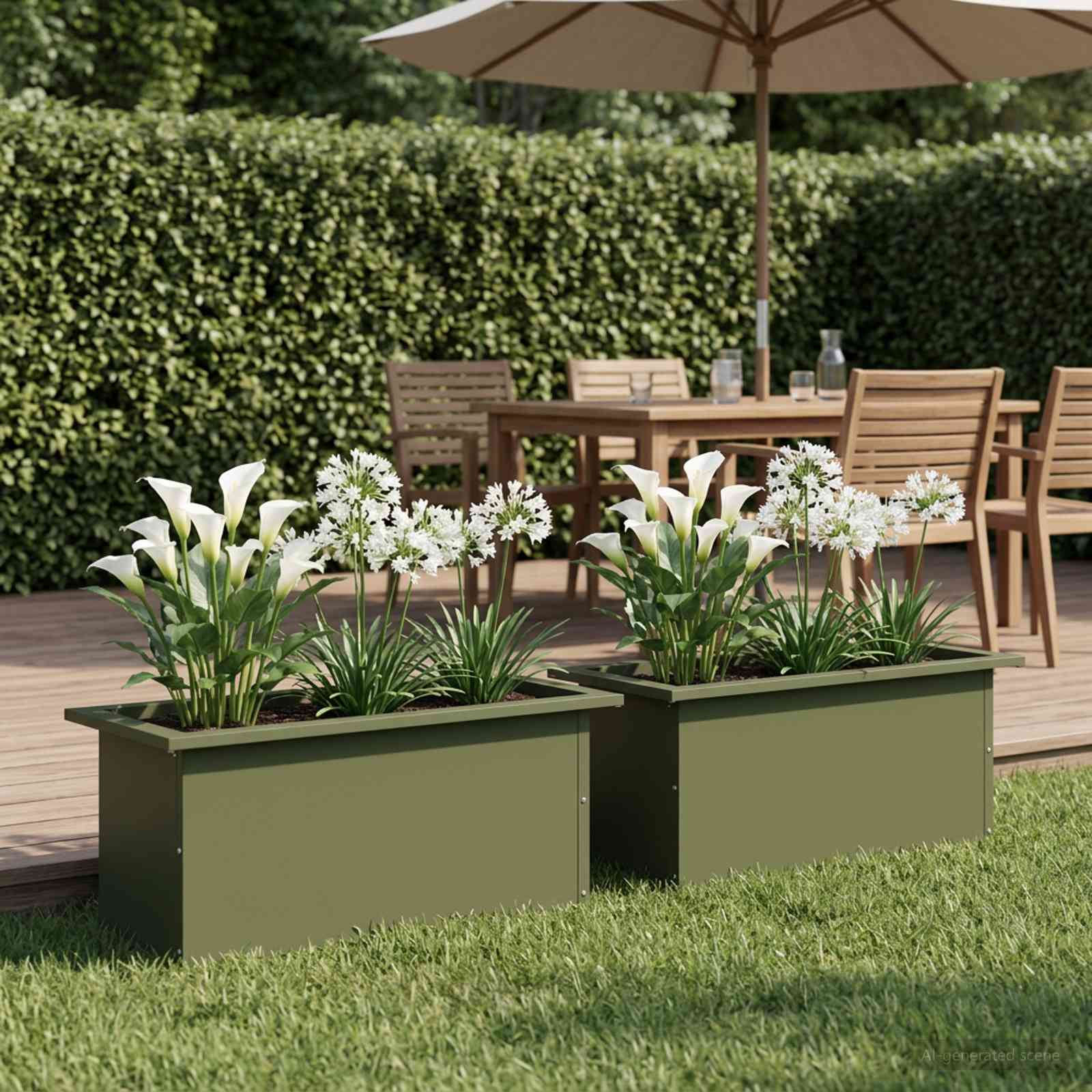 Fioriera da giardino con LED 2 pz Verde Oliva 30 x 60 x 30 cm