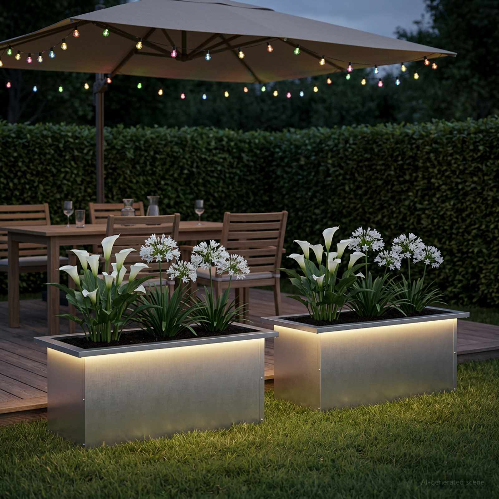 Fioriera da giardino con LED 2 pz Argento 30 x 60 x 30 cm