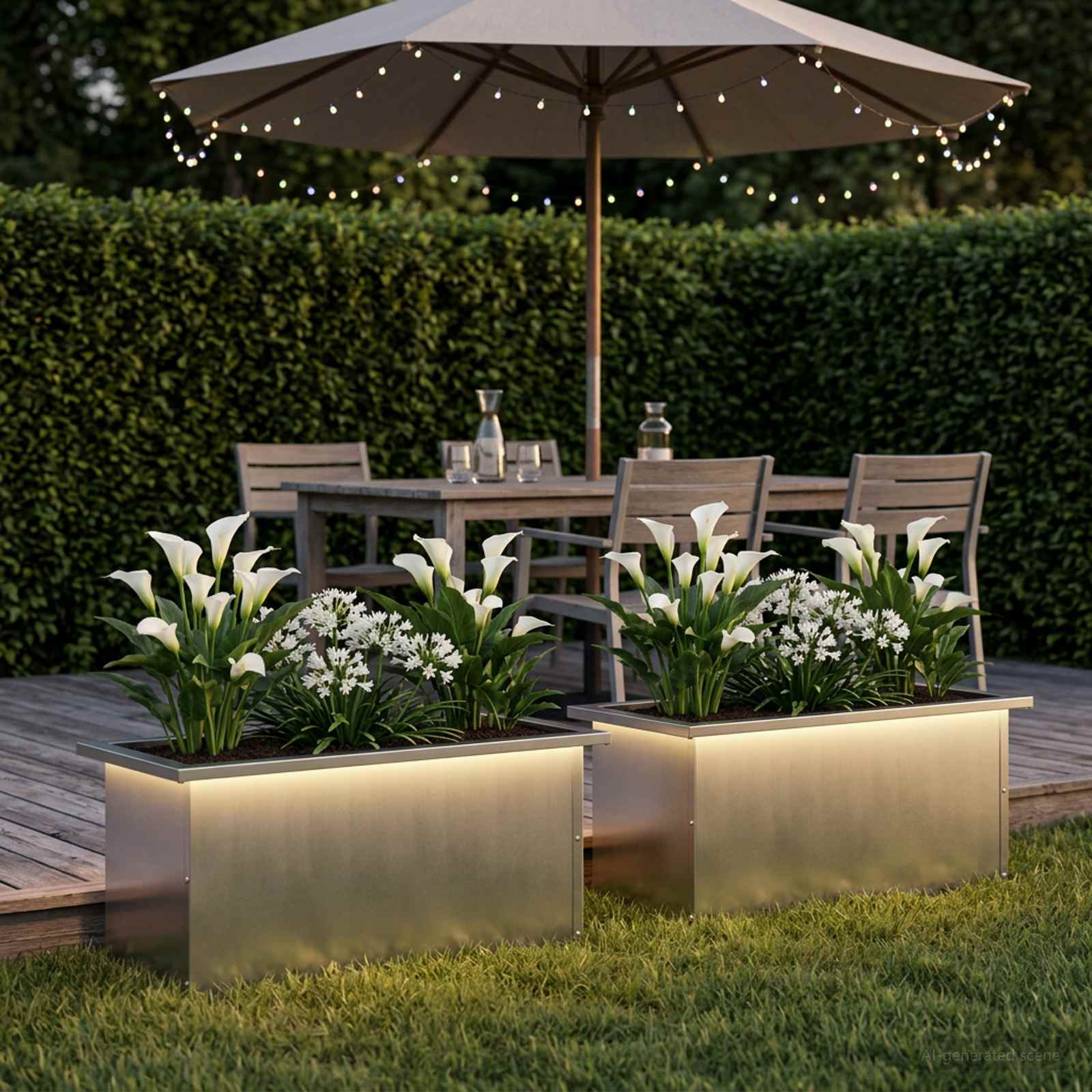Fioriera da giardino con LED 2 pz Argento 30 x 60 x 30 cm