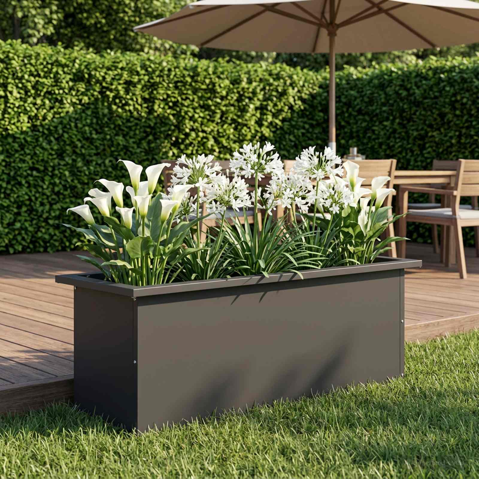 Fioriera da giardino con LED Nero 30 x 80 x 30 cm Acciaio