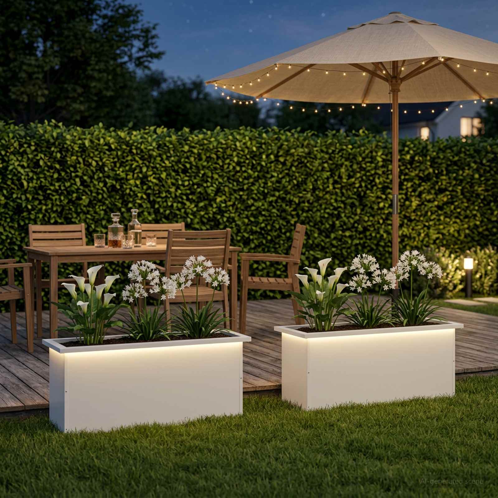 Fioriera da giardino con LED 2 pz Bianco 30 x 80 x 30 cm