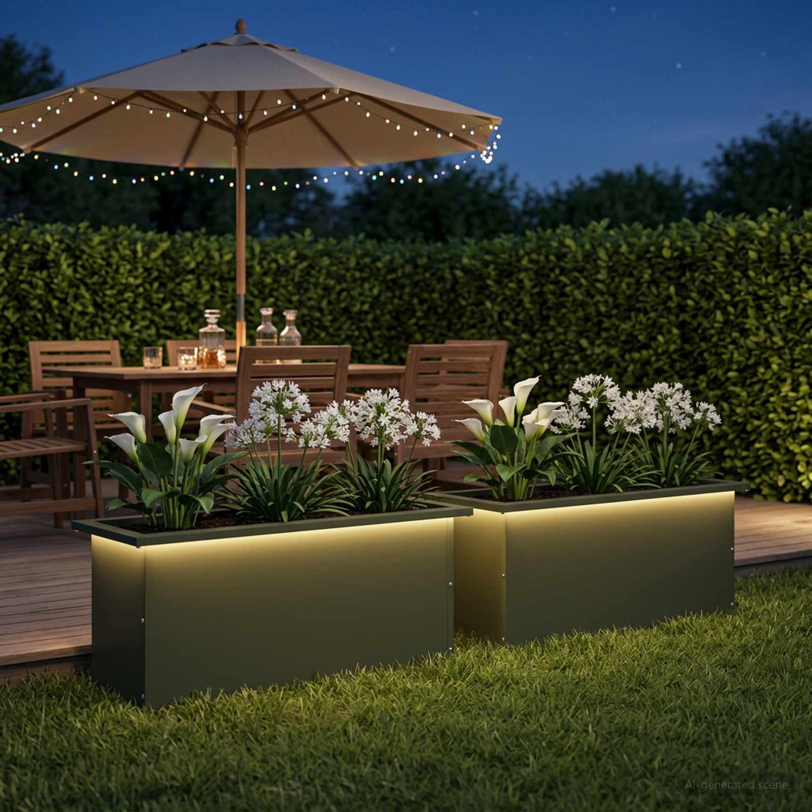 Fioriera da giardino con LED 2 pz Verde Oliva 30 x 80 x 30 cm