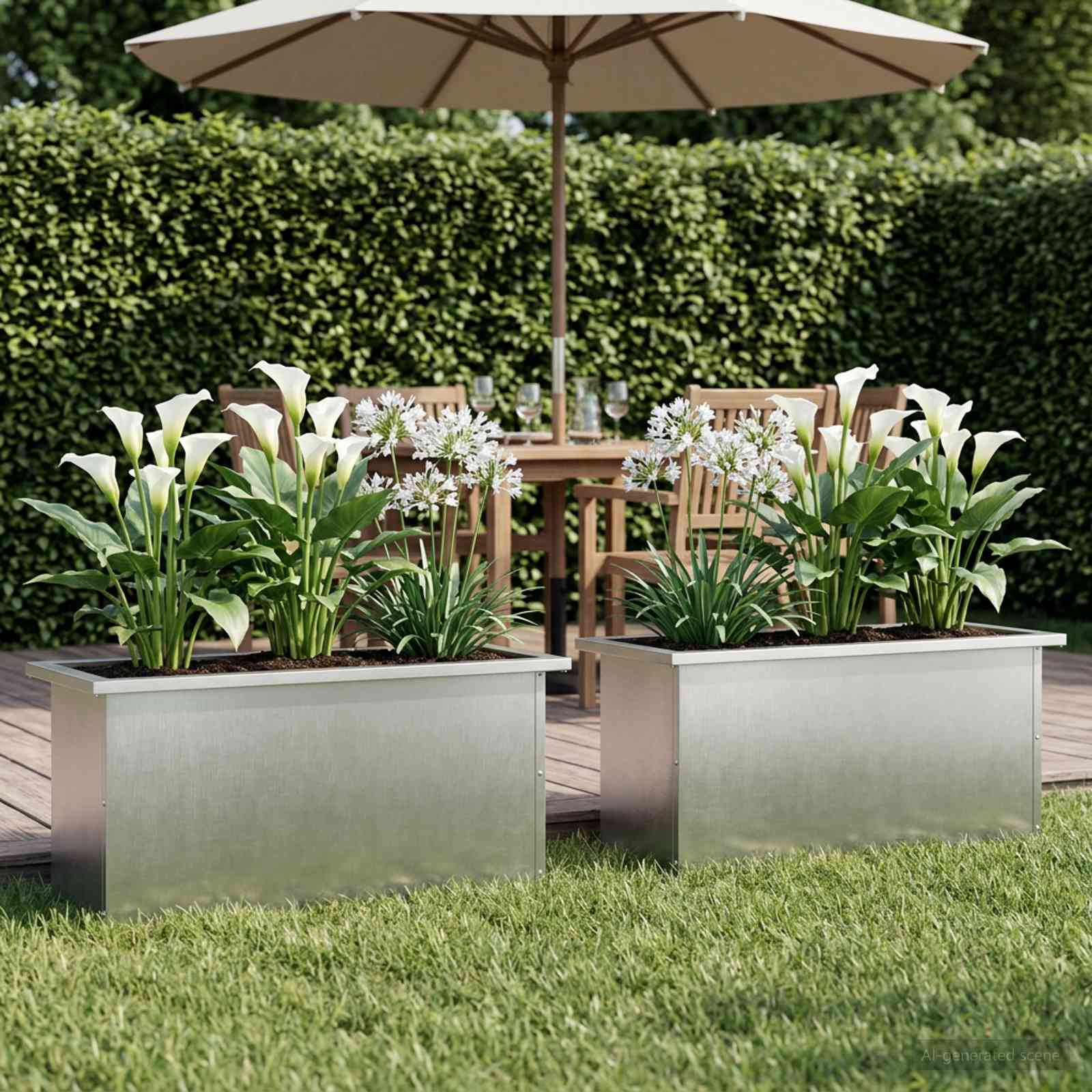Fioriera da giardino con LED 2 pz Argento 30 x 80 x 30 cm