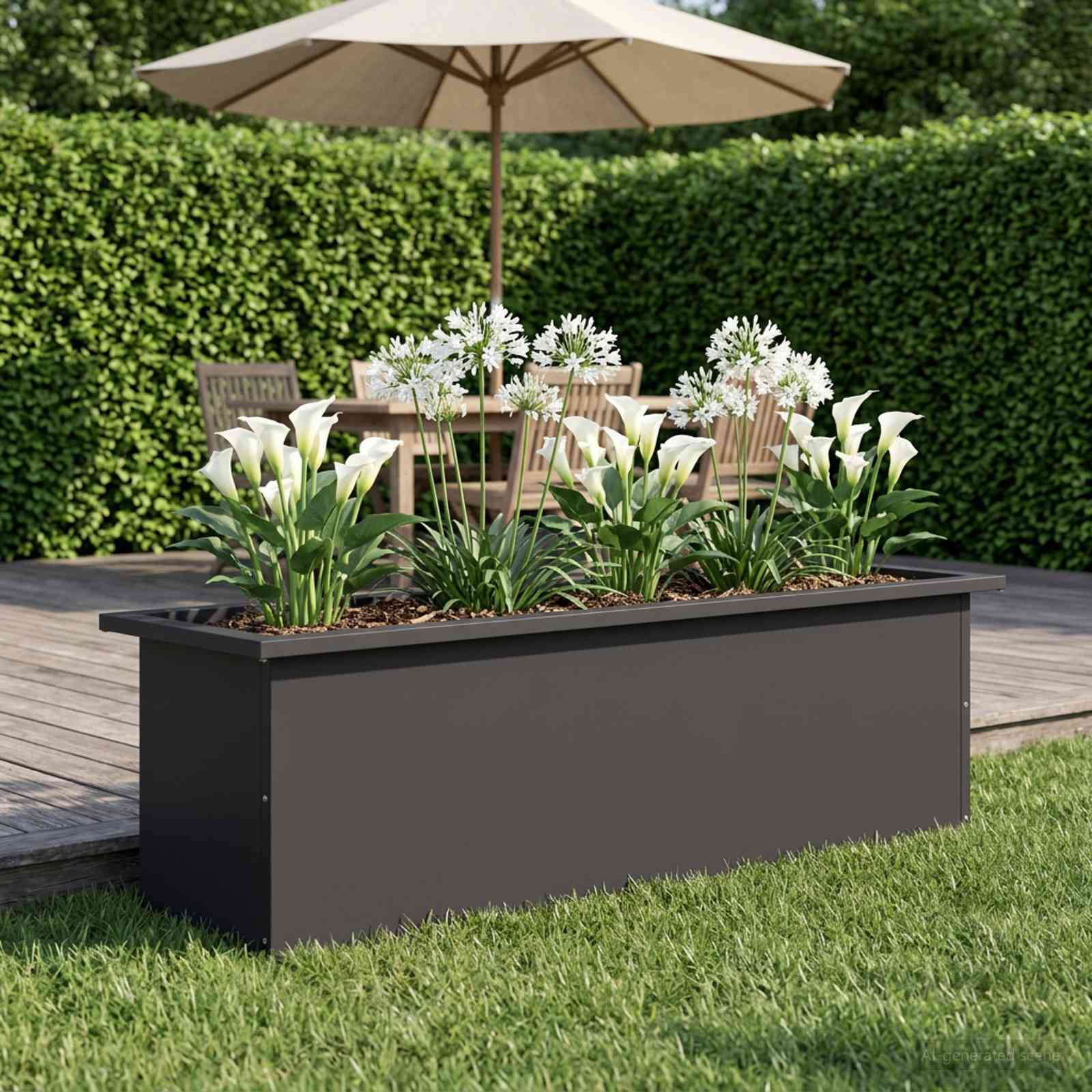Fioriera da giardino con LED Nero 30 x 100 x 30 cm Acciaio