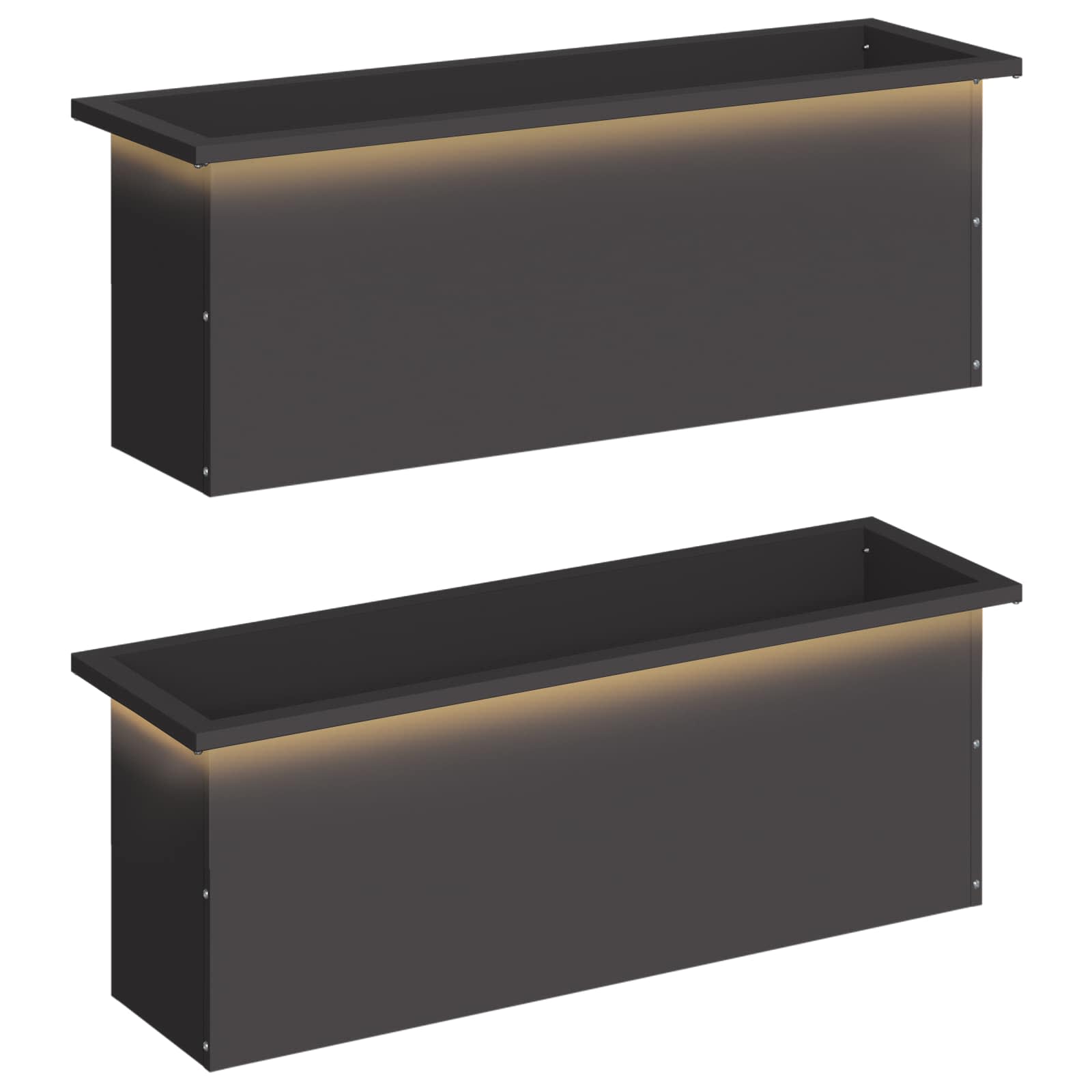 Fioriera da giardino con LED 2 pz Nero 30 x 100 x 30 cm Acciaio