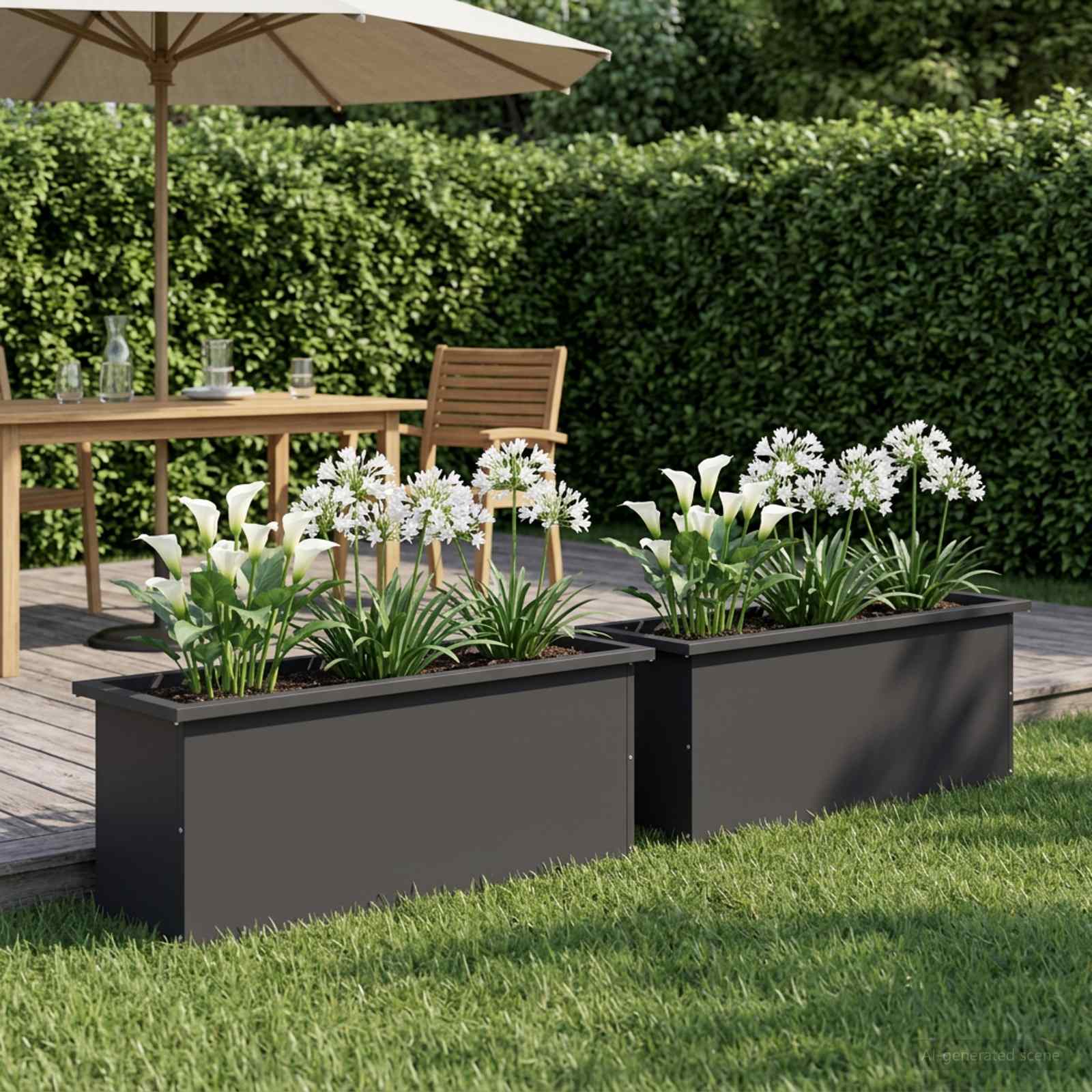 Fioriera da giardino con LED 2 pz Nero 30 x 100 x 30 cm Acciaio