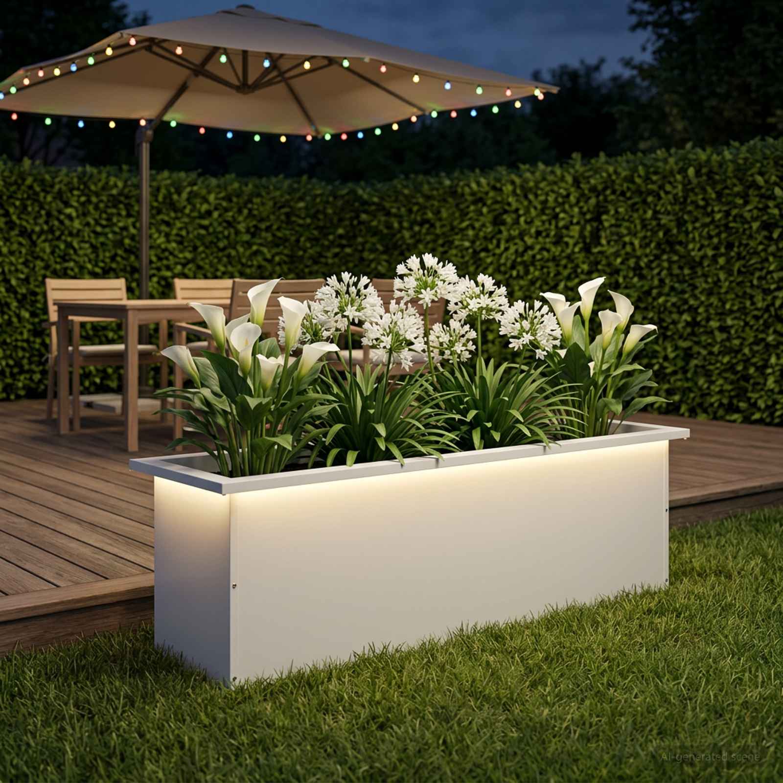 Fioriera da giardino con LED Bianco 30 x 100 x 30 cm Acciaio