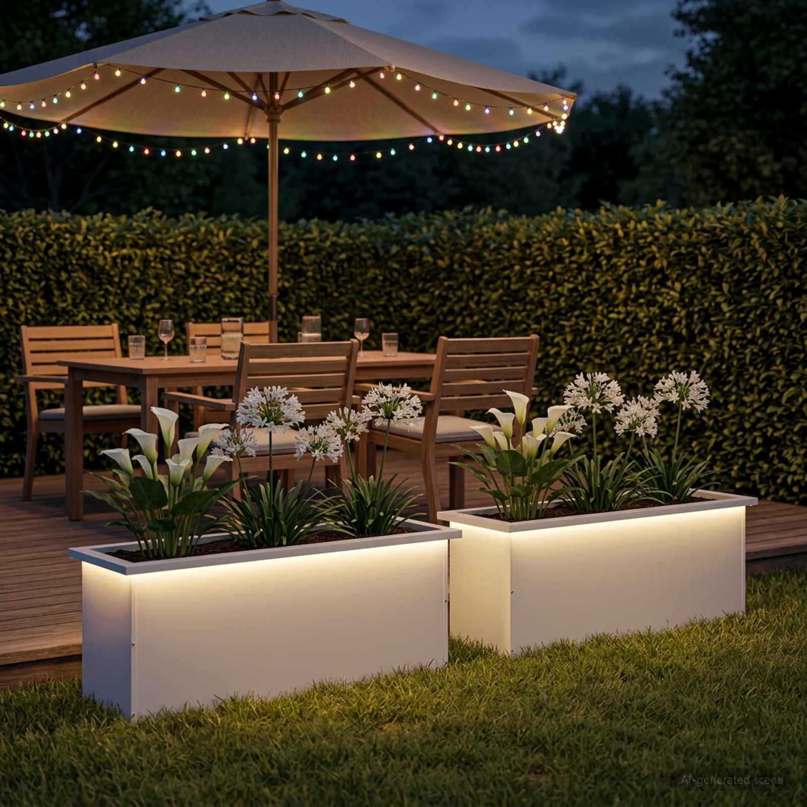 Fioriera da giardino con LED 2 pz Bianco 30 x 100 x 30 cm