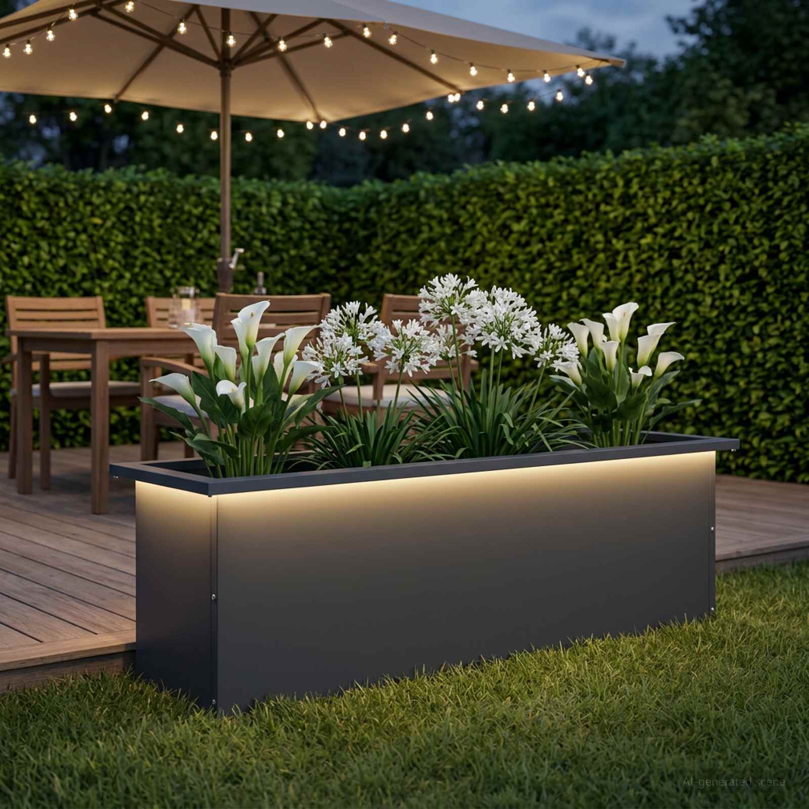 Fioriera da giardino con LED Antracite 30 x 100 x 30 cm Acciaio