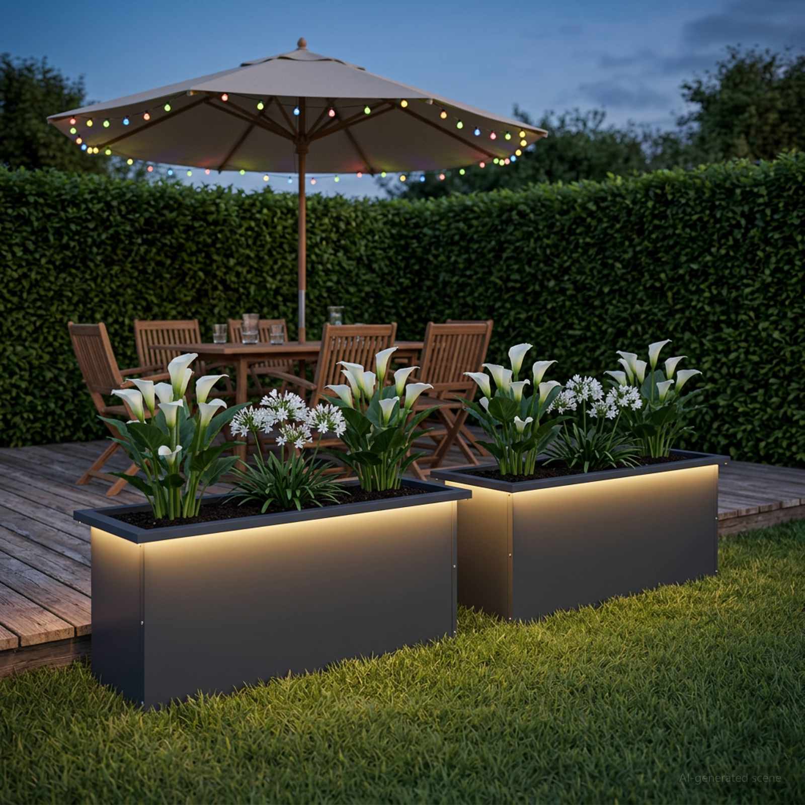 Fioriera da giardino con LED 2 pz Antracite 30 x 100 x 30 cm