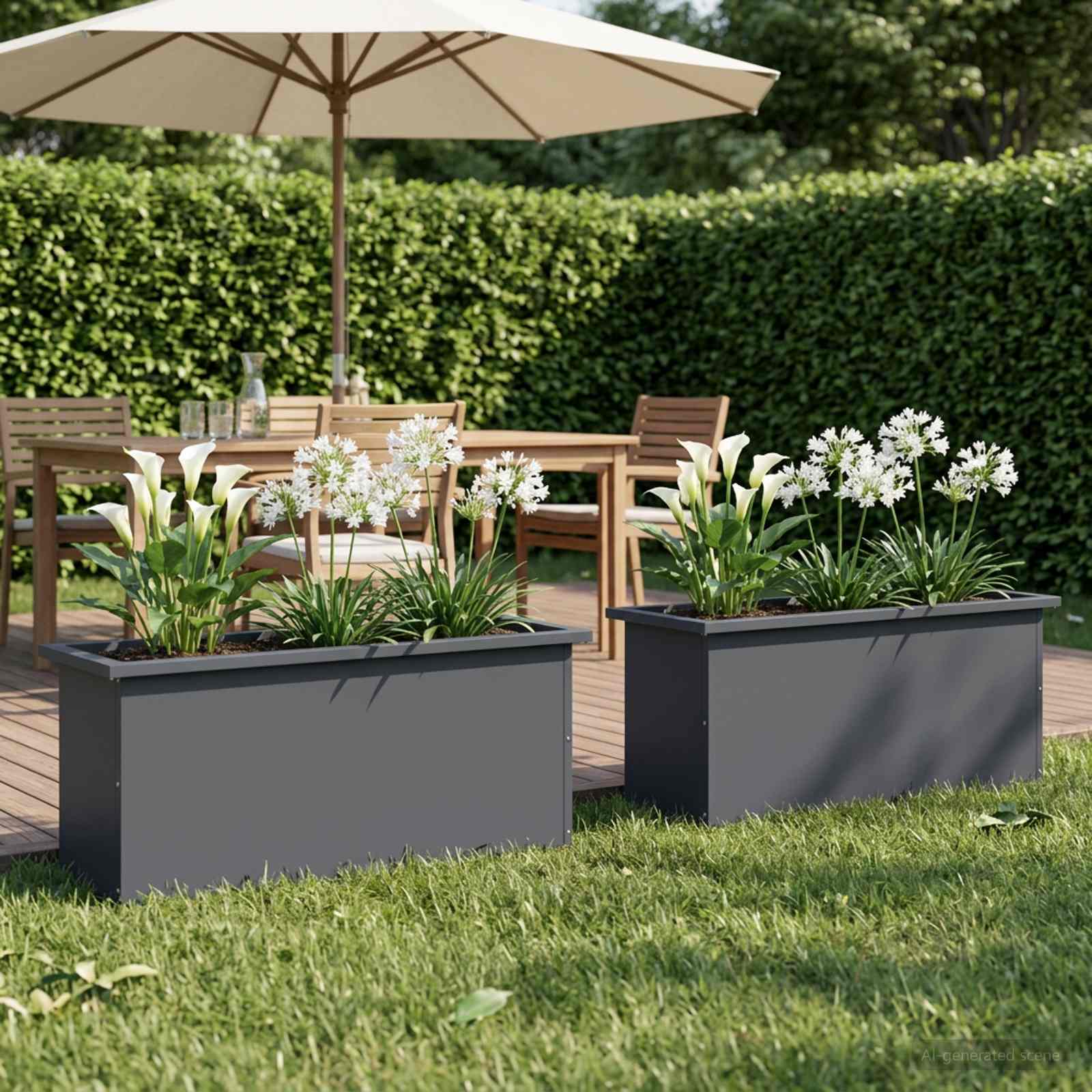 Fioriera da giardino con LED 2 pz Antracite 30 x 100 x 30 cm