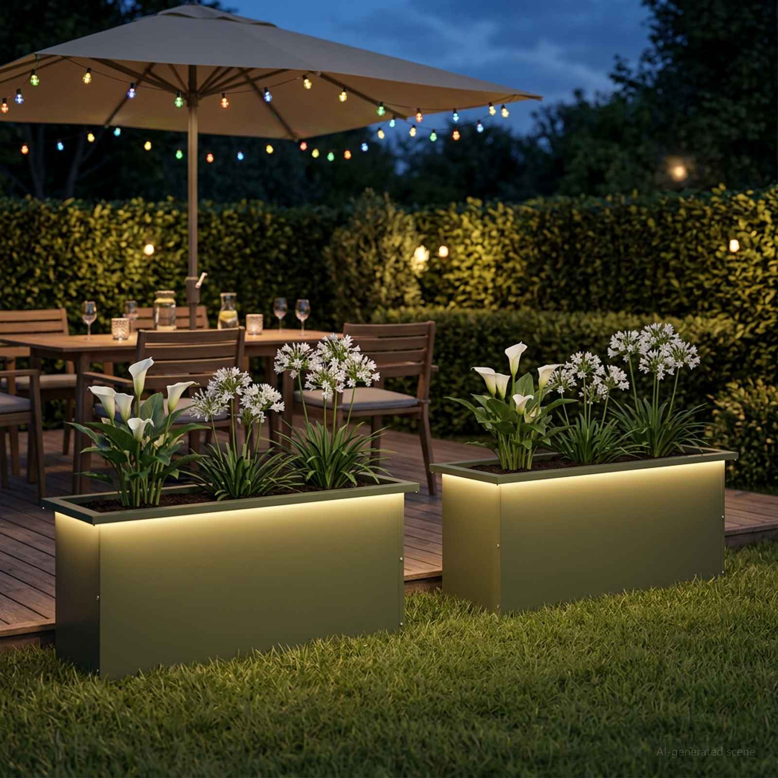 Fioriera da giardino con LED 2 pz Verde Oliva 30 x 100 x 30 cm