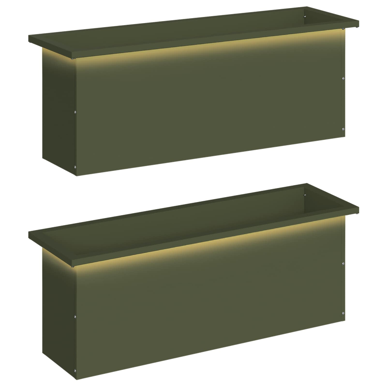 Fioriera da giardino con LED 2 pz Verde Oliva 30 x 100 x 30 cm