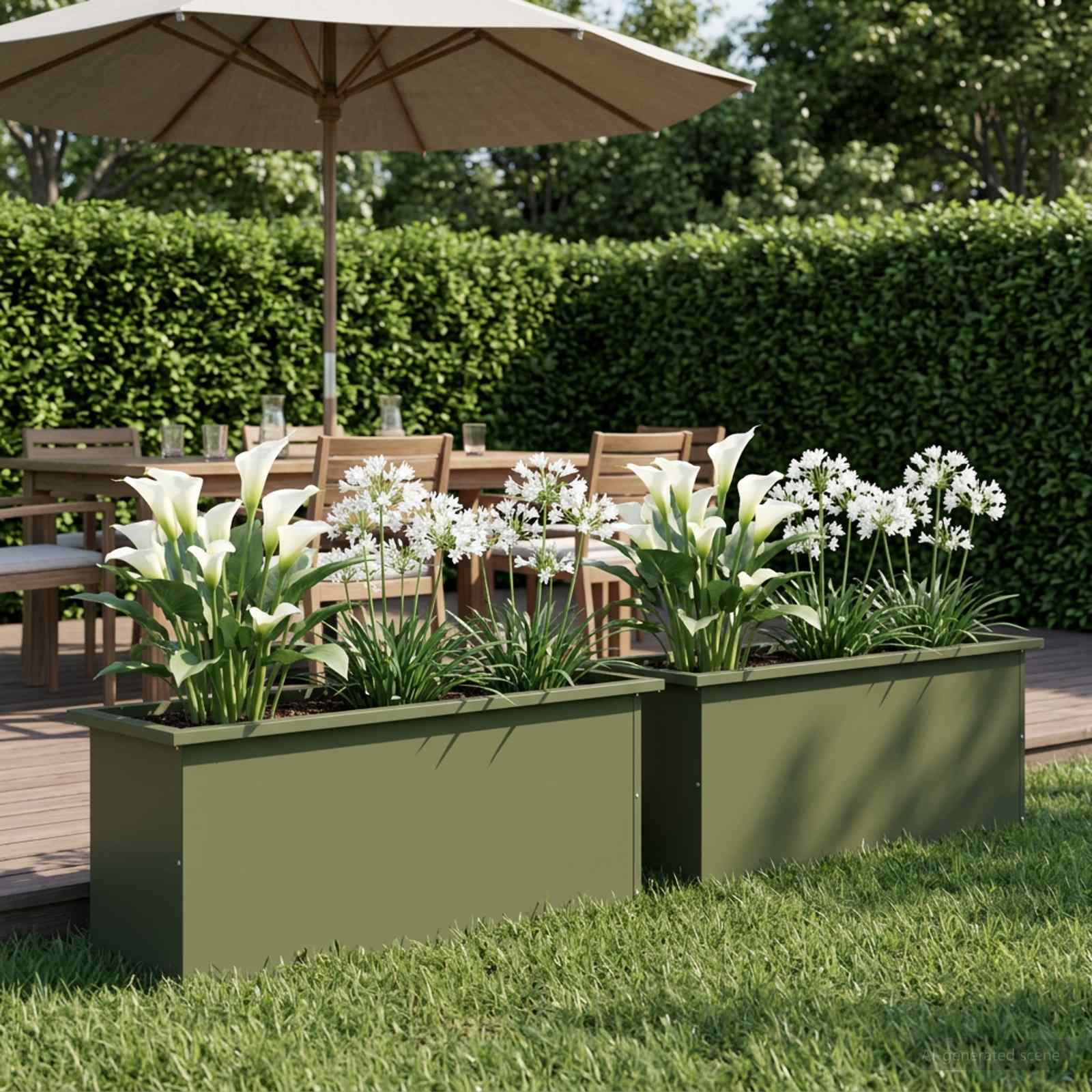 Fioriera da giardino con LED 2 pz Verde Oliva 30 x 100 x 30 cm