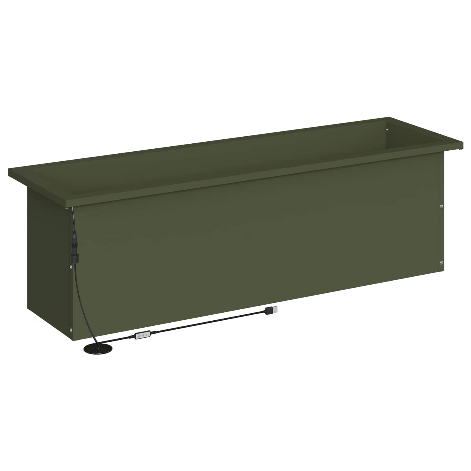 Fioriera da giardino con LED 2 pz Verde Oliva 30 x 100 x 30 cm