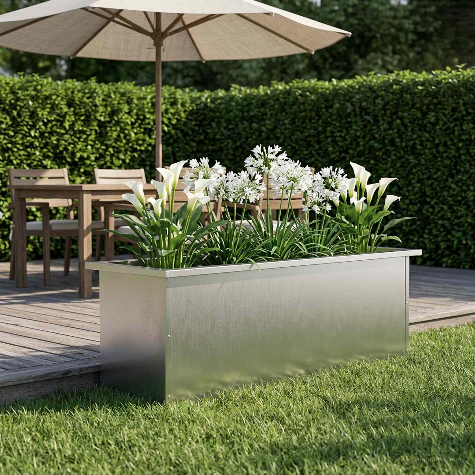 Fioriera da giardino con LED Argento 30 x 100 x 30 cm