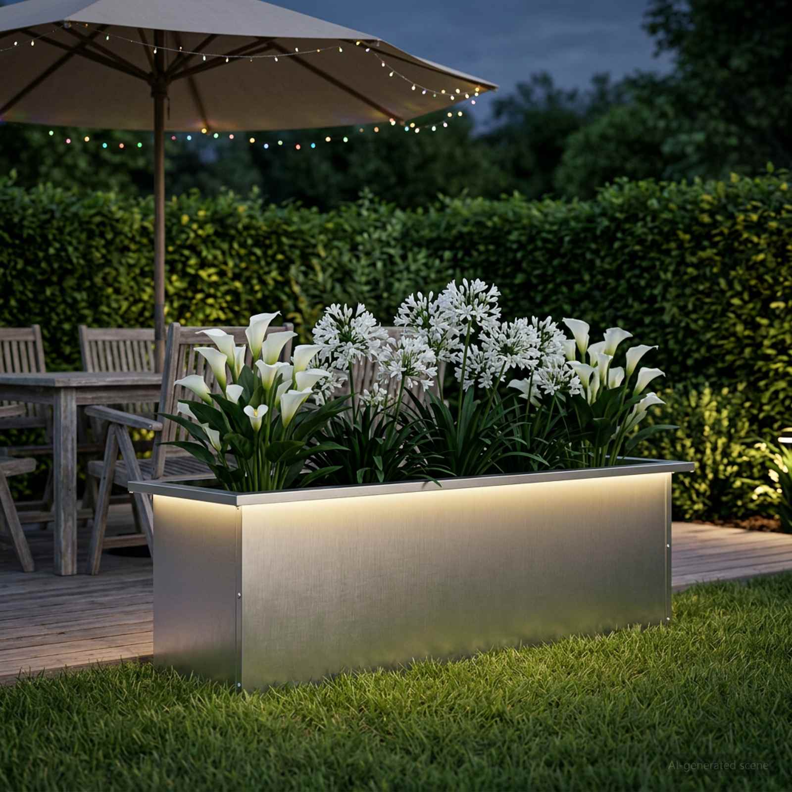 Fioriera da giardino con LED Argento 30 x 100 x 30 cm