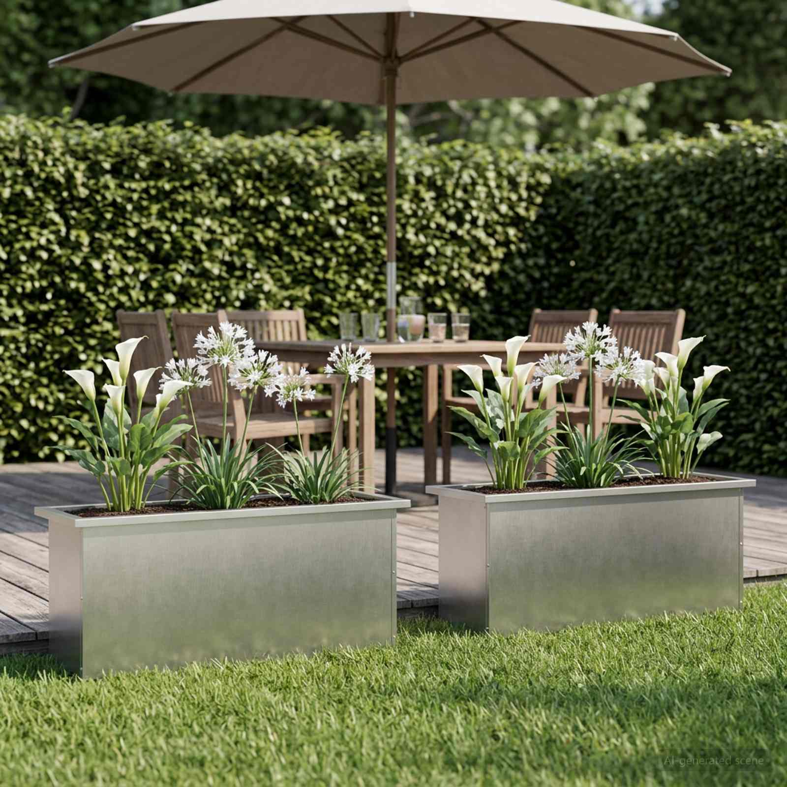 Fioriera da giardino con LED 2 pz Argento 30 x 100 x 30 cm