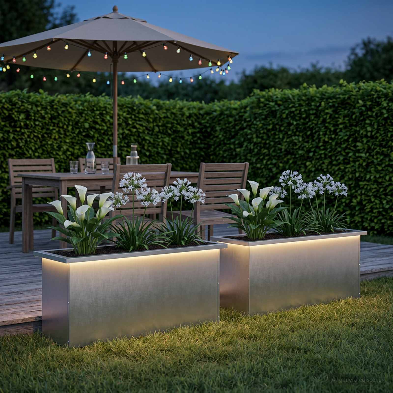 Fioriera da giardino con LED 2 pz Argento 30 x 100 x 30 cm
