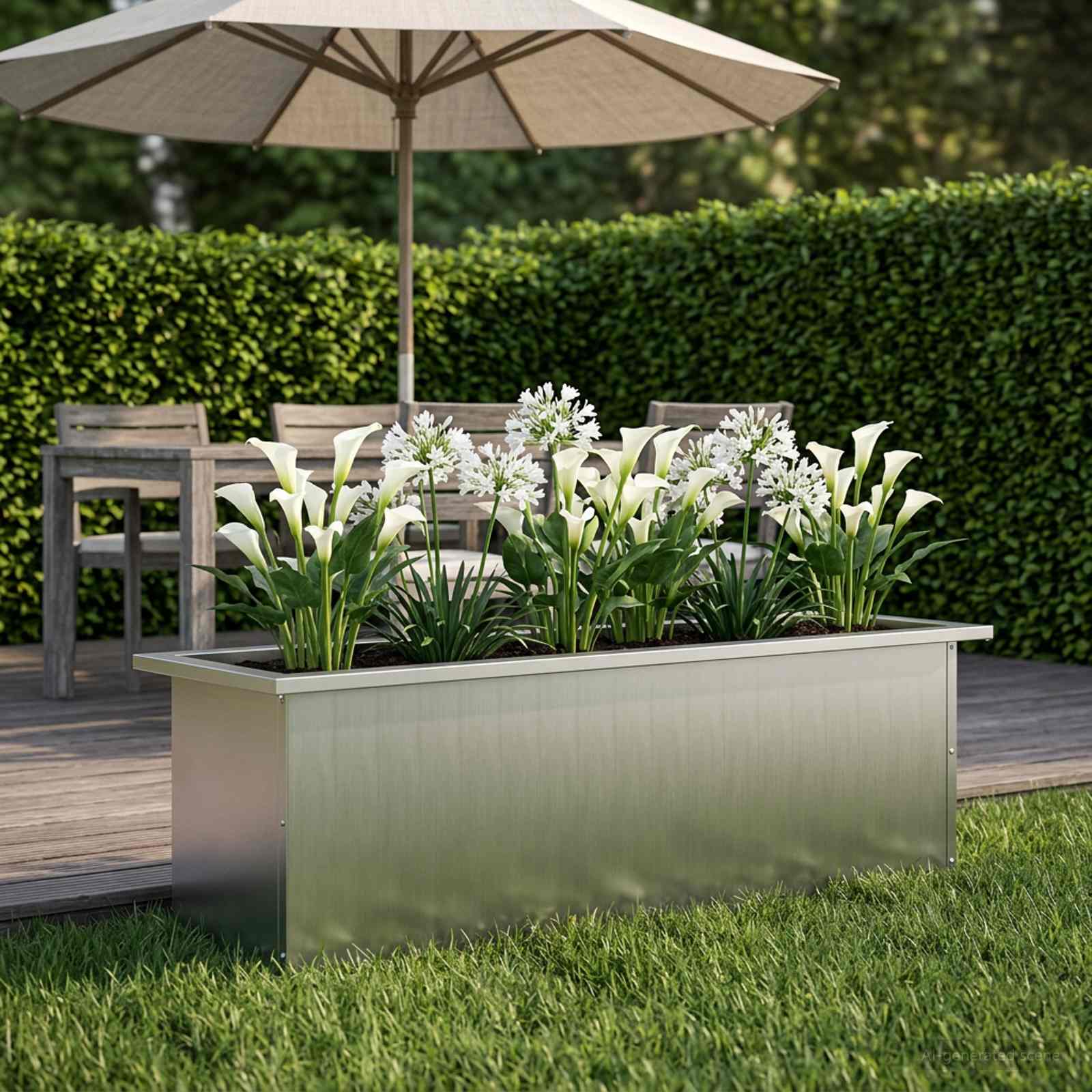 Fioriera da giardino con LED Argento 30 x 100 x 30 cm