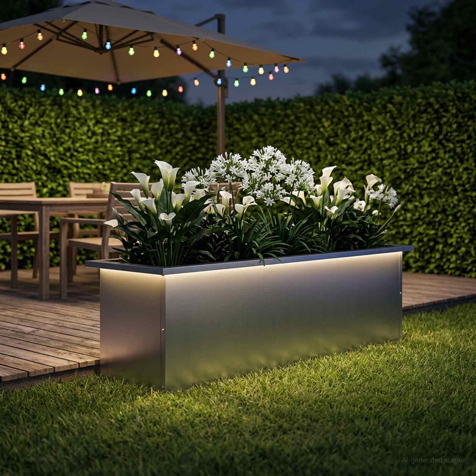 Fioriera da giardino con LED Argento 30 x 100 x 30 cm