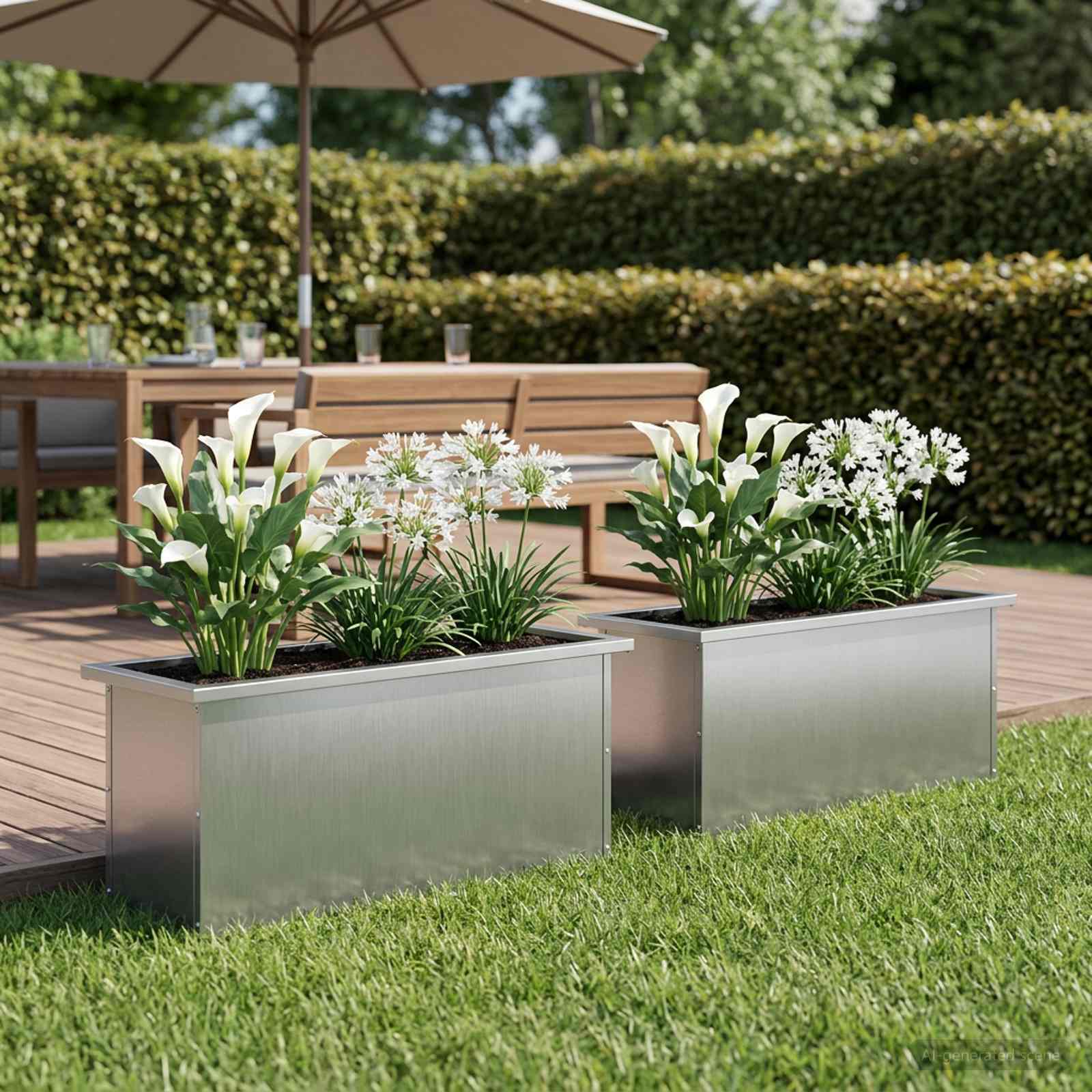 Fioriera da giardino con LED 2 pz Argento 30 x 100 x 30 cm