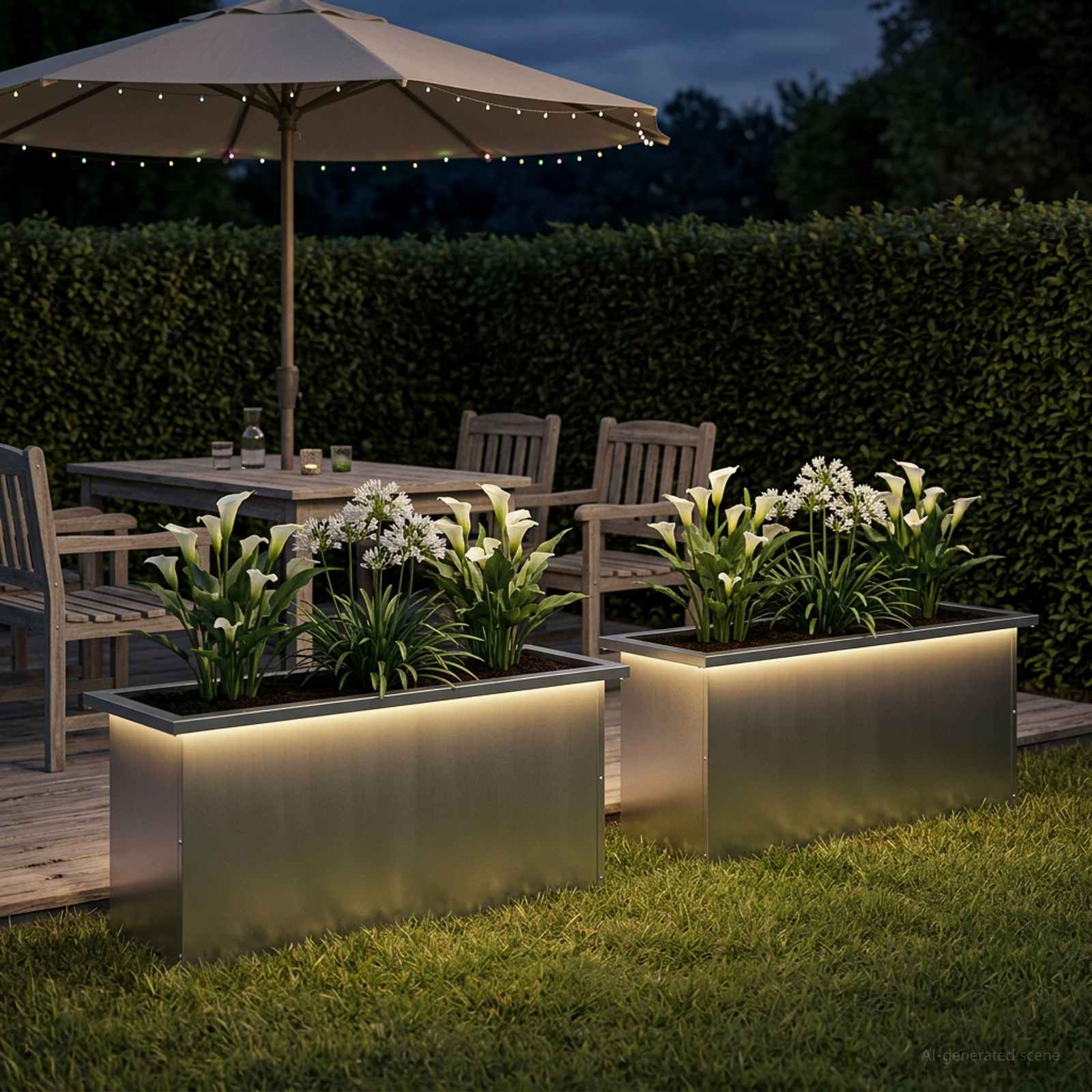 Fioriera da giardino con LED 2 pz Argento 30 x 100 x 30 cm