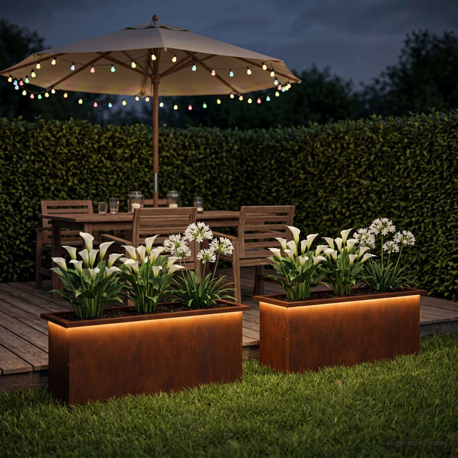 Fioriera da giardino con LED 2 pz Ruggine 30 x 100 x 30 cm