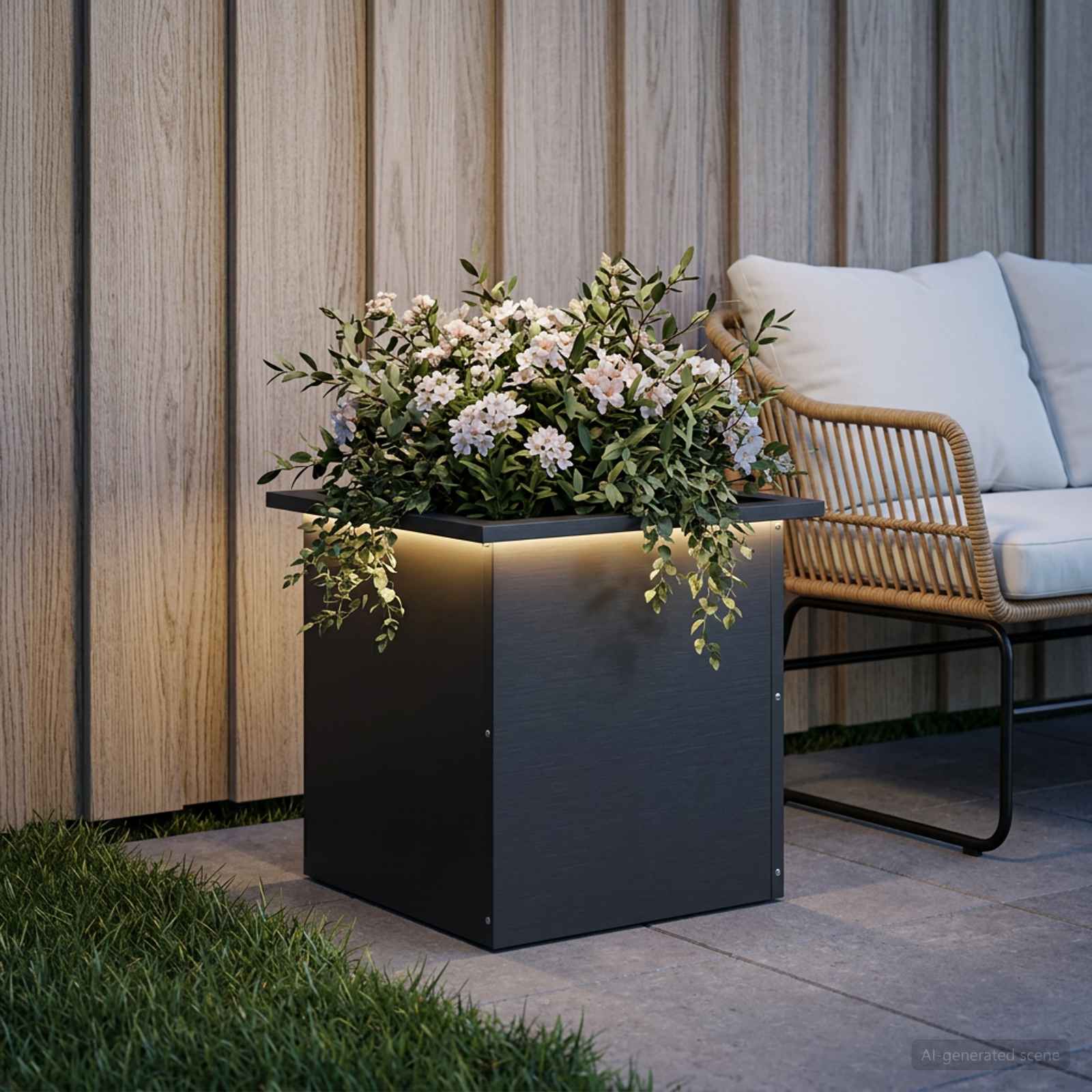 Fioriera da giardino con LED Nero 40 x 40 x 40 cm Acciaio