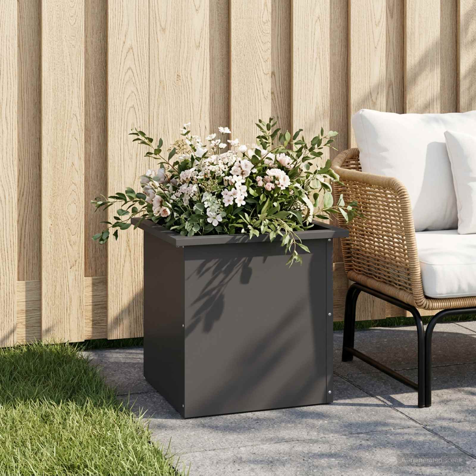 Fioriera da giardino con LED Nero 40 x 40 x 40 cm Acciaio