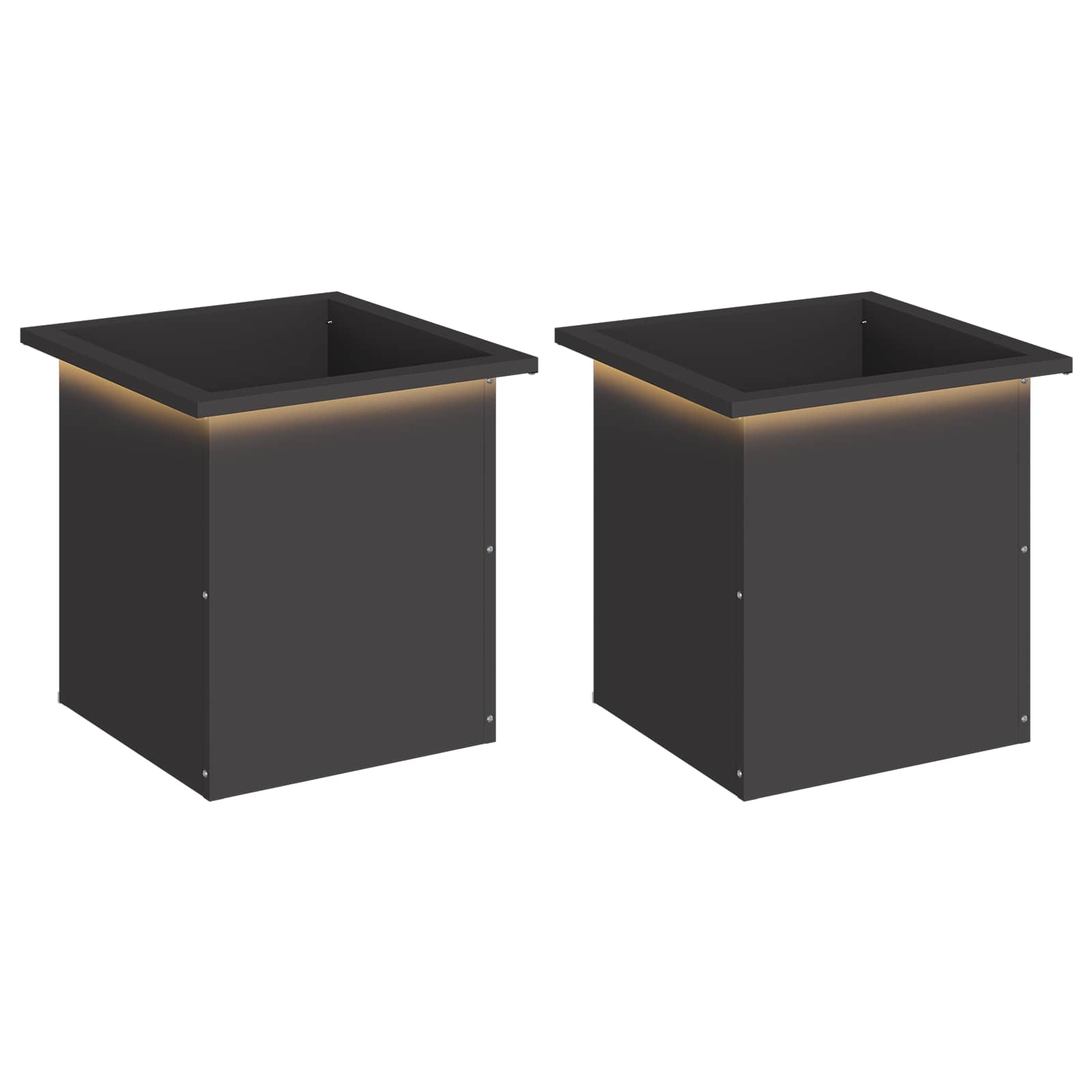 Fioriera da giardino con LED 2 pz Nero 40 x 40 x 40 cm Acciaio