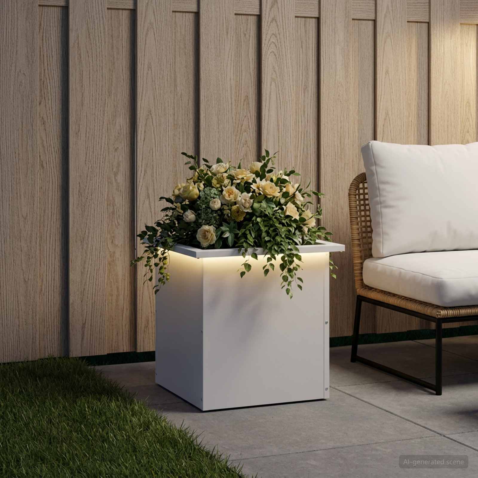 Fioriera da giardino con LED Bianco 40 x 40 x 40 cm Acciaio