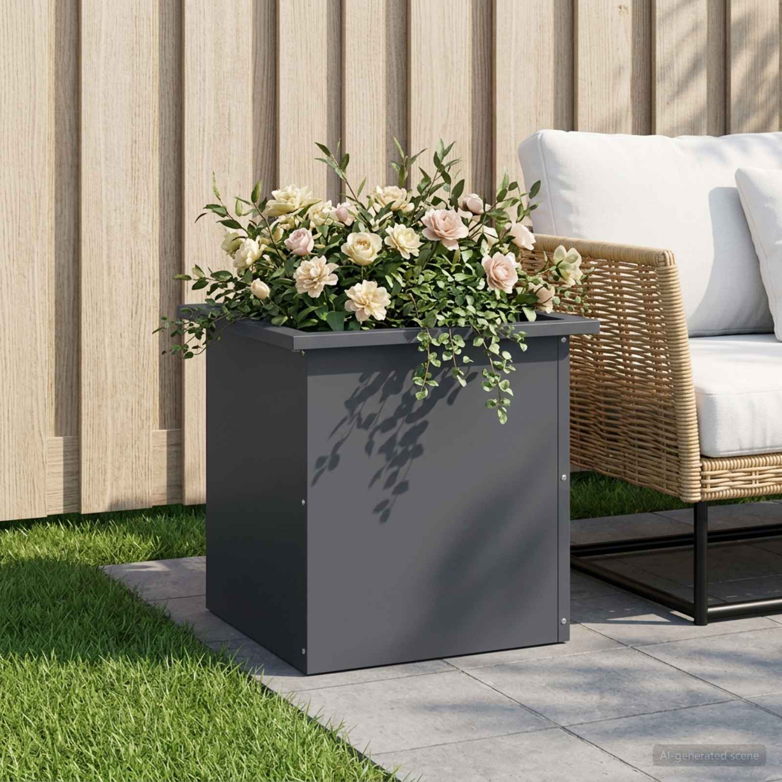 Fioriera da giardino con LED Antracite 40 x 40 x 40 cm Acciaio