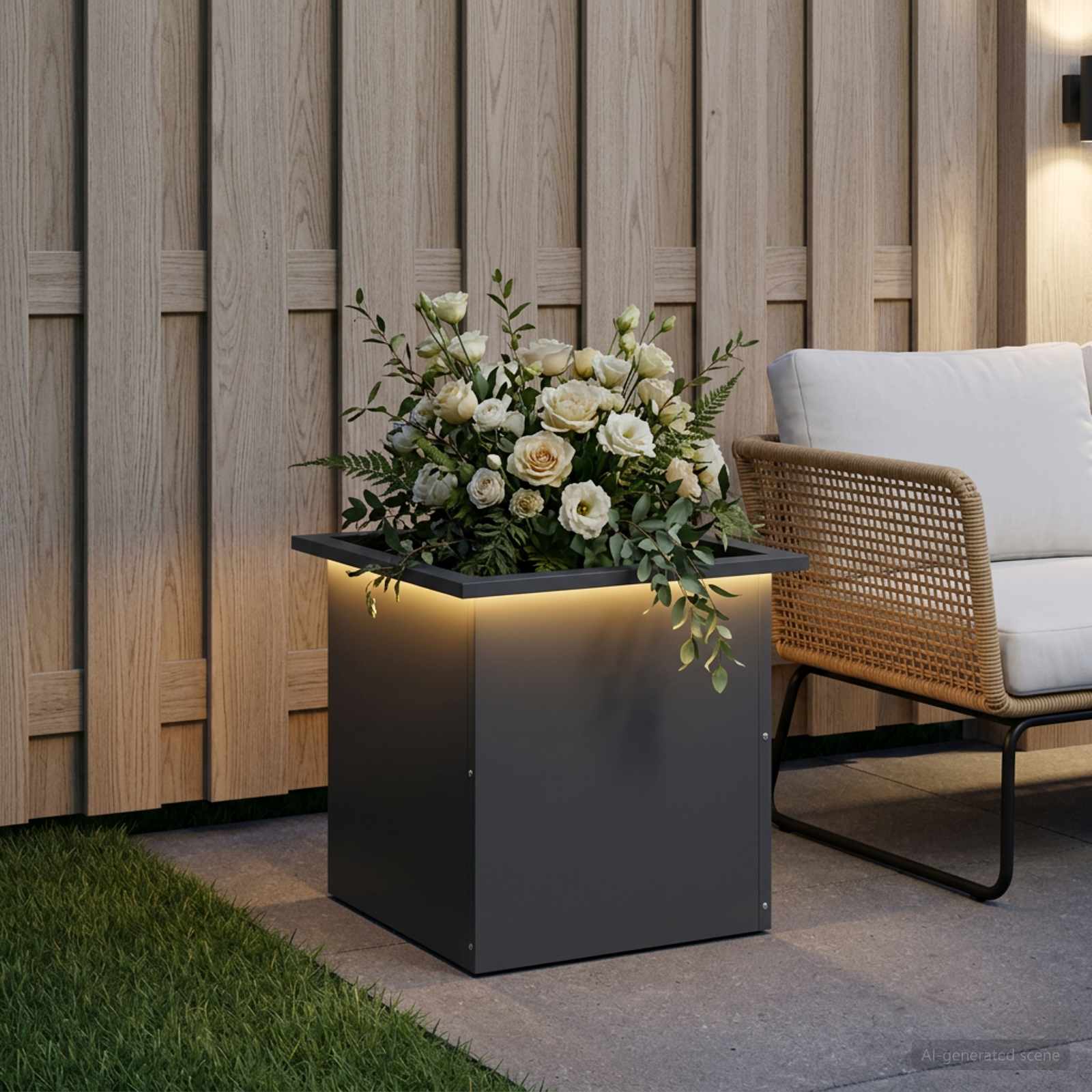 Fioriera da giardino con LED Antracite 40 x 40 x 40 cm Acciaio