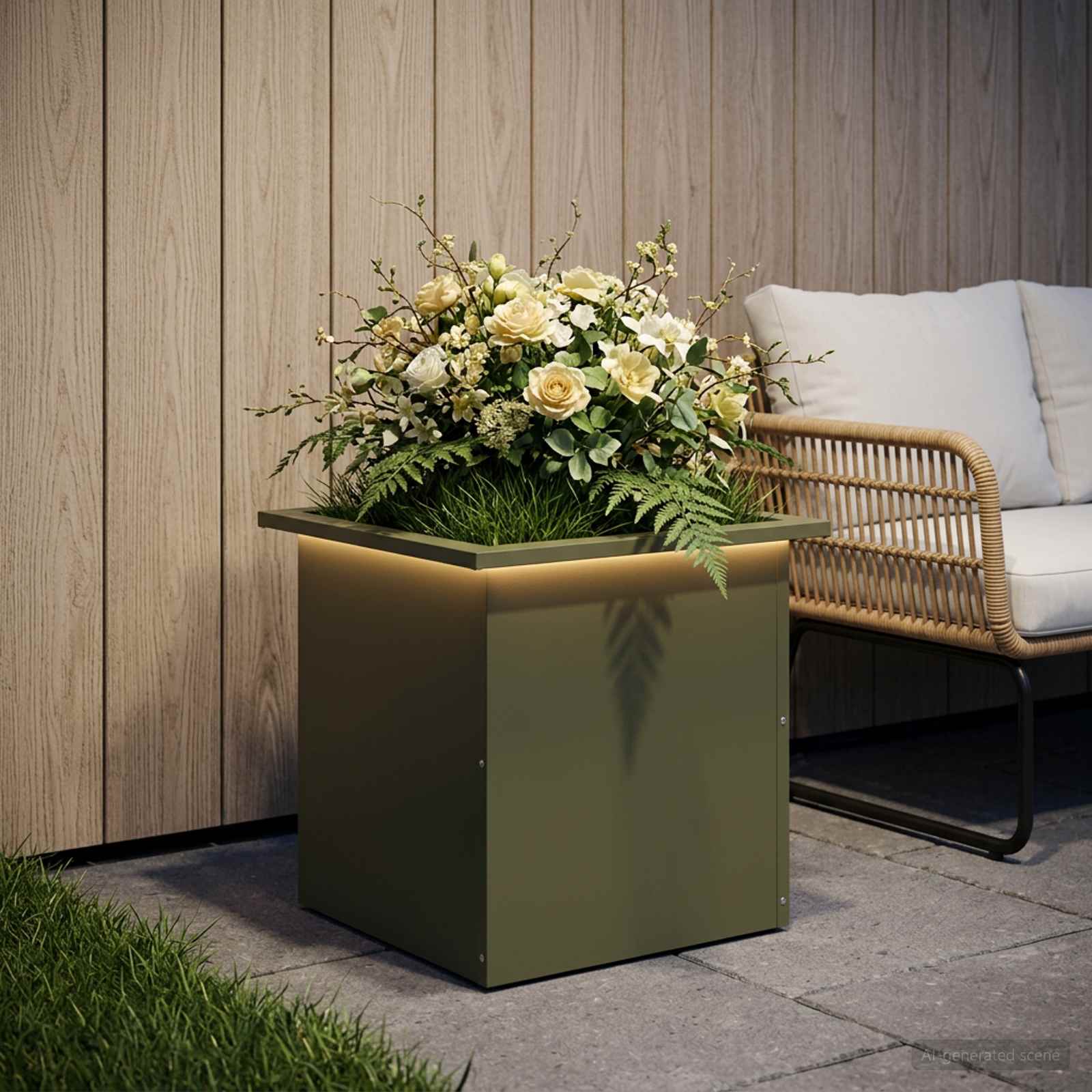 Fioriera da giardino con LED Verde Oliva 40 x 40 x 40 cm