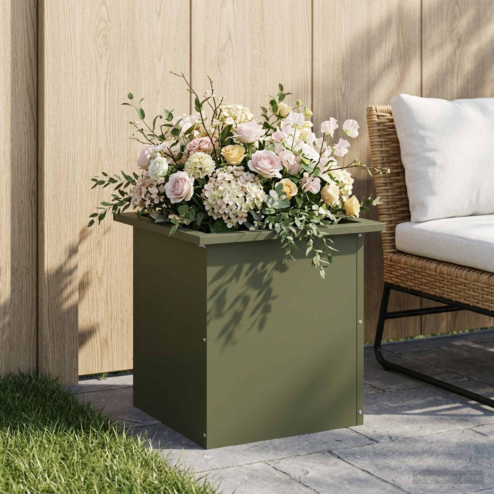 Fioriera da giardino con LED Verde Oliva 40 x 40 x 40 cm