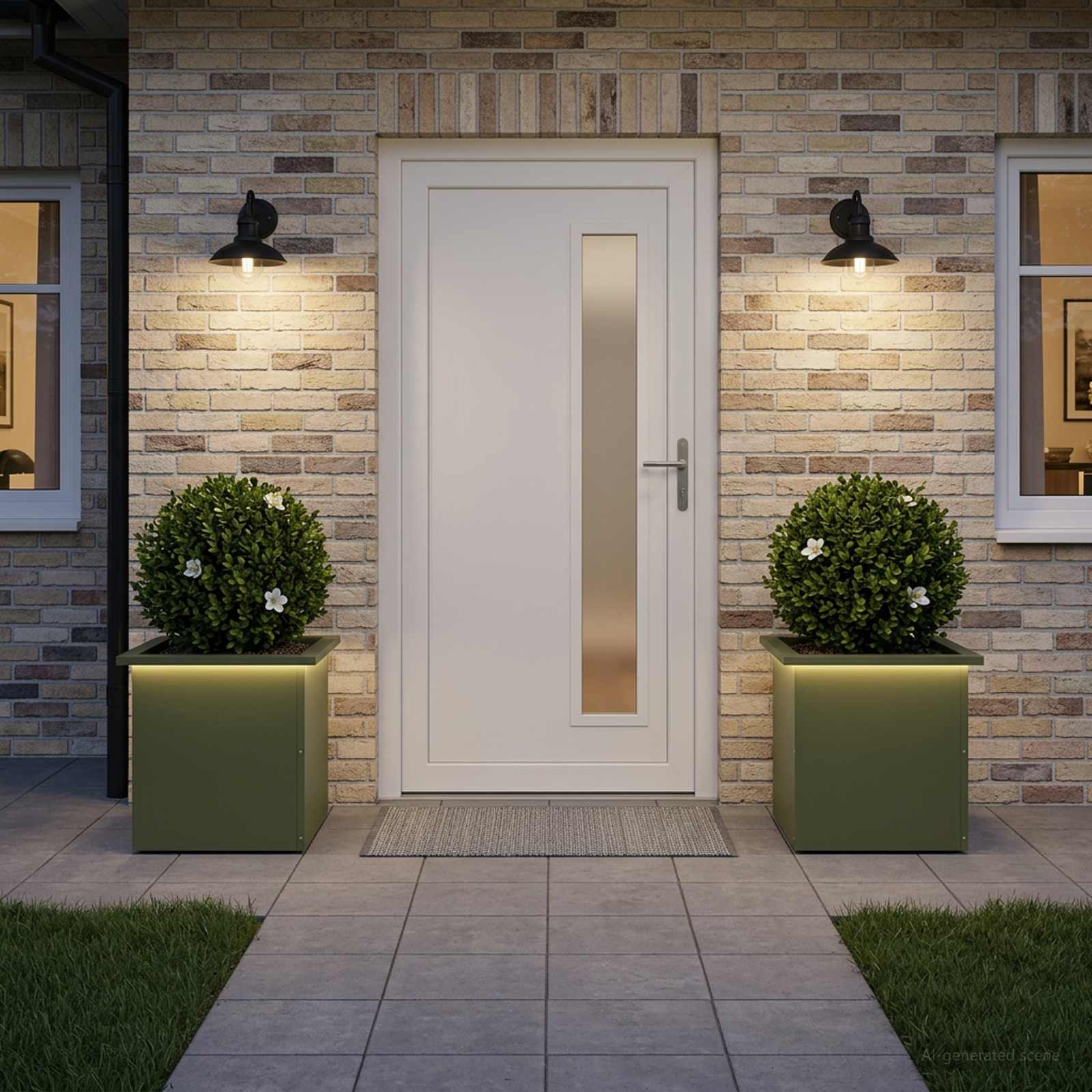 Fioriera da giardino con LED 2 pz Verde Oliva 40 x 40 x 40 cm