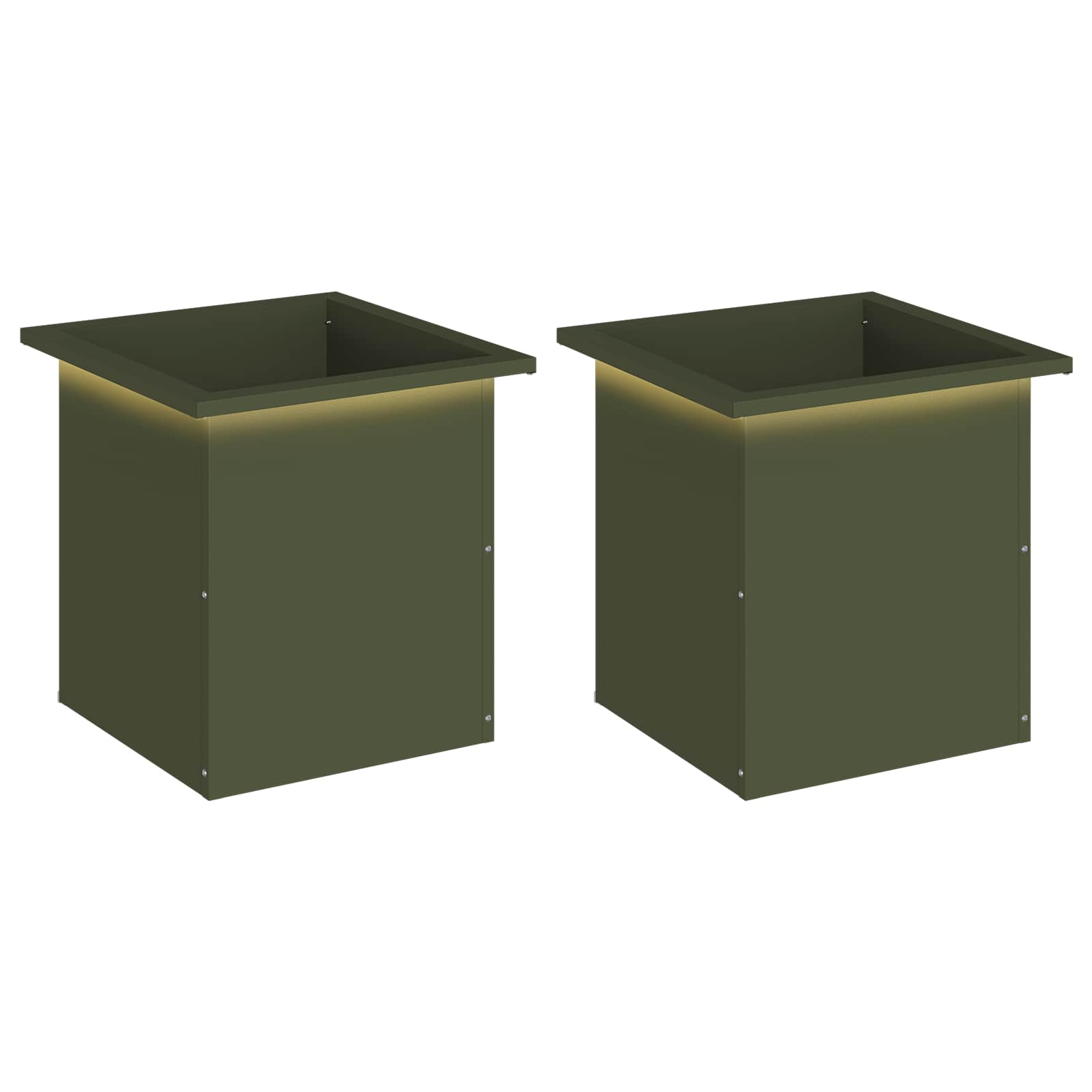 Fioriera da giardino con LED 2 pz Verde Oliva 40 x 40 x 40 cm