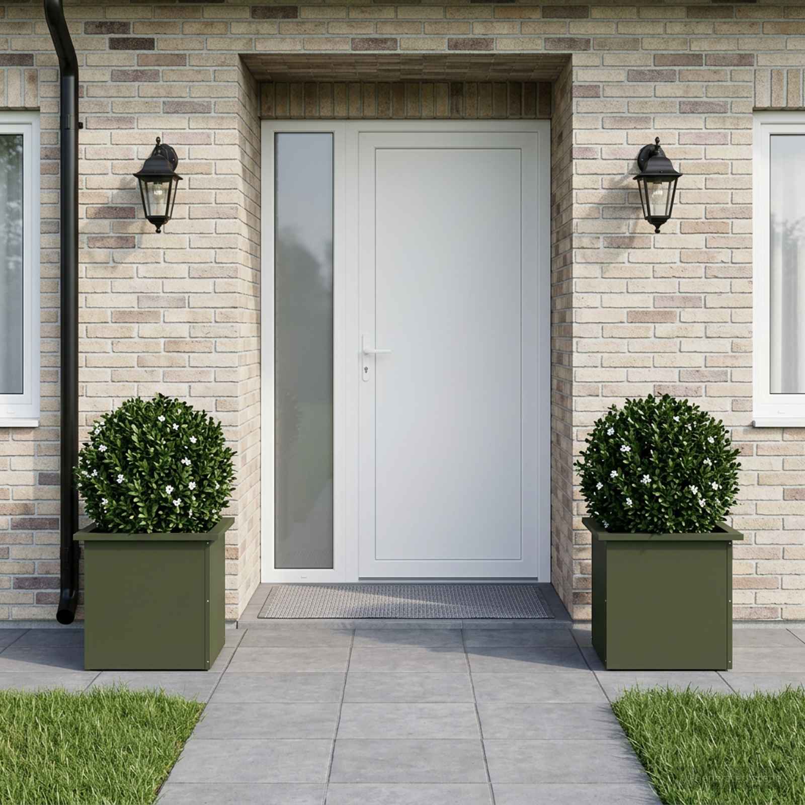 Fioriera da giardino con LED 2 pz Verde Oliva 40 x 40 x 40 cm