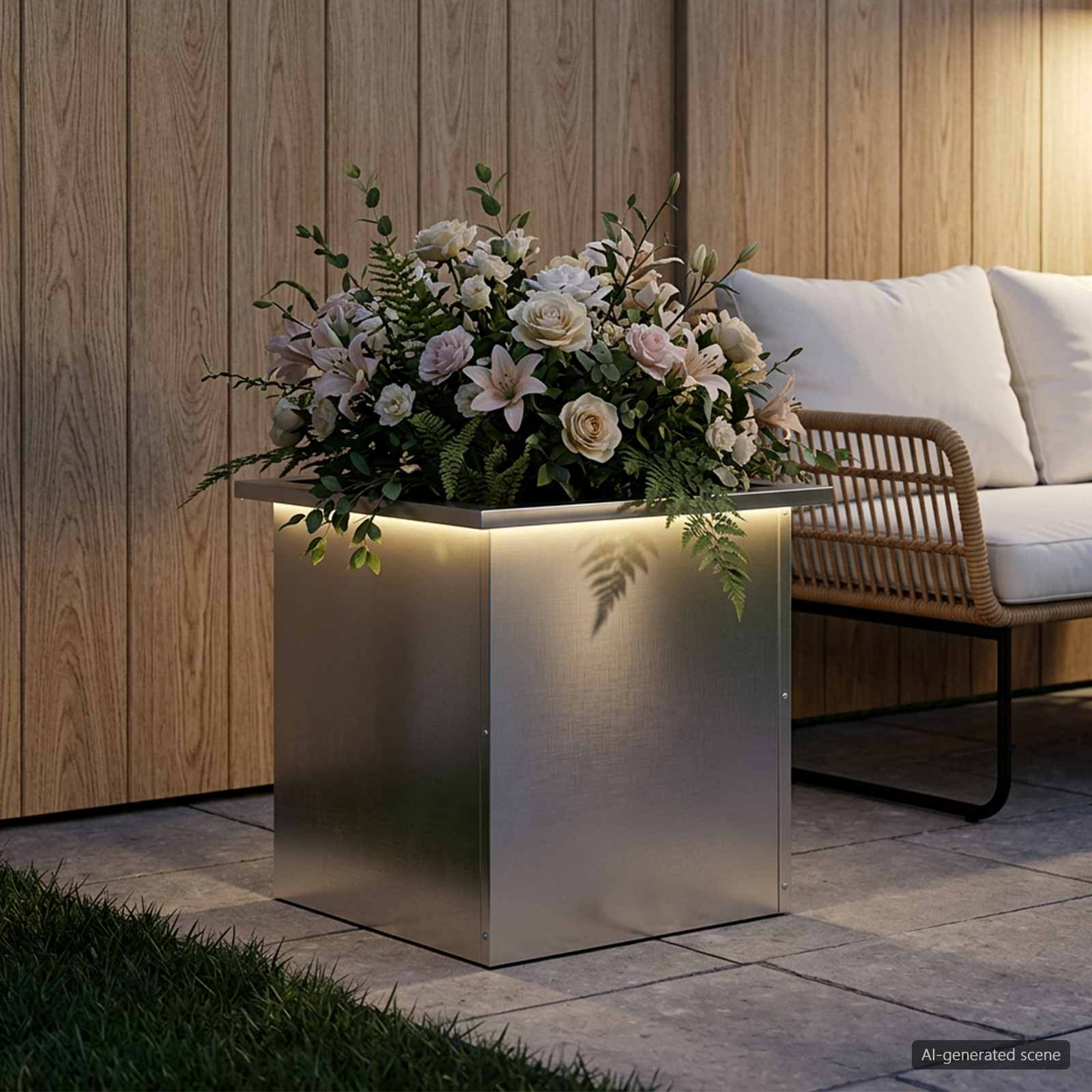 Fioriera da giardino con LED Argento 40 x 40 x 40 cm
