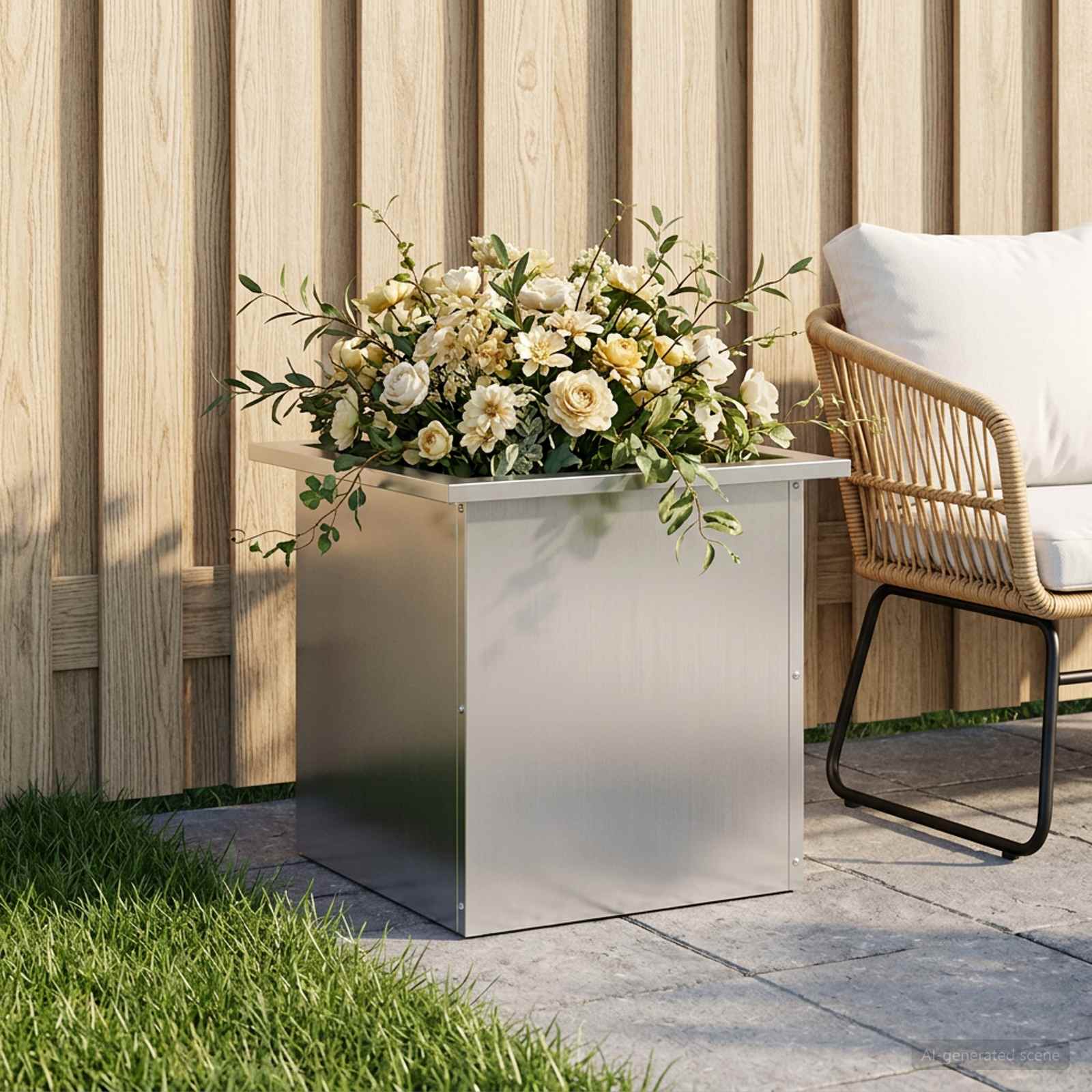 Fioriera da giardino con LED Argento 40 x 40 x 40 cm