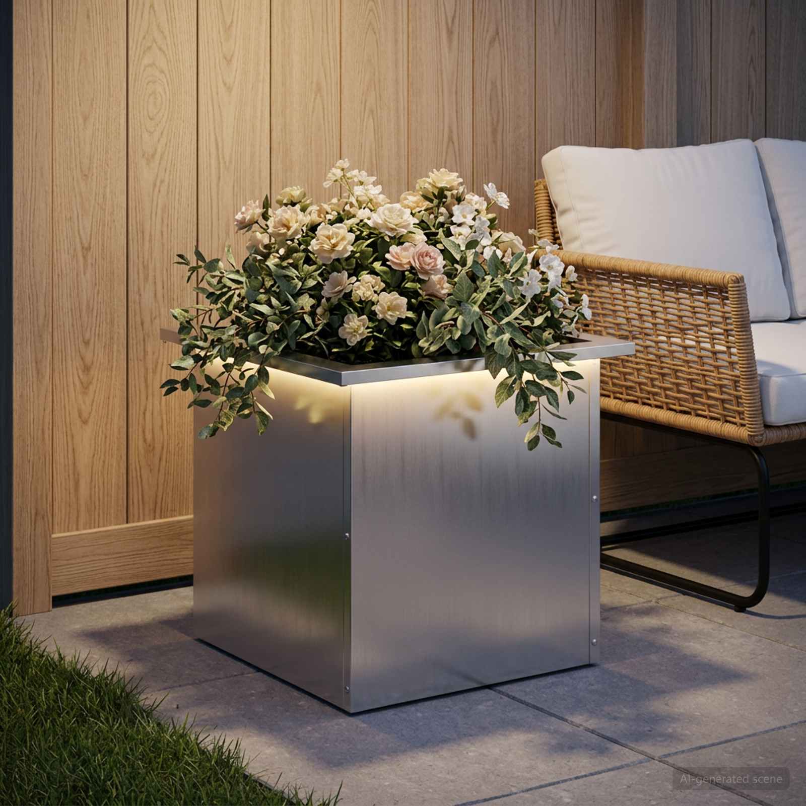 Fioriera da giardino con LED Argento 40 x 40 x 40 cm
