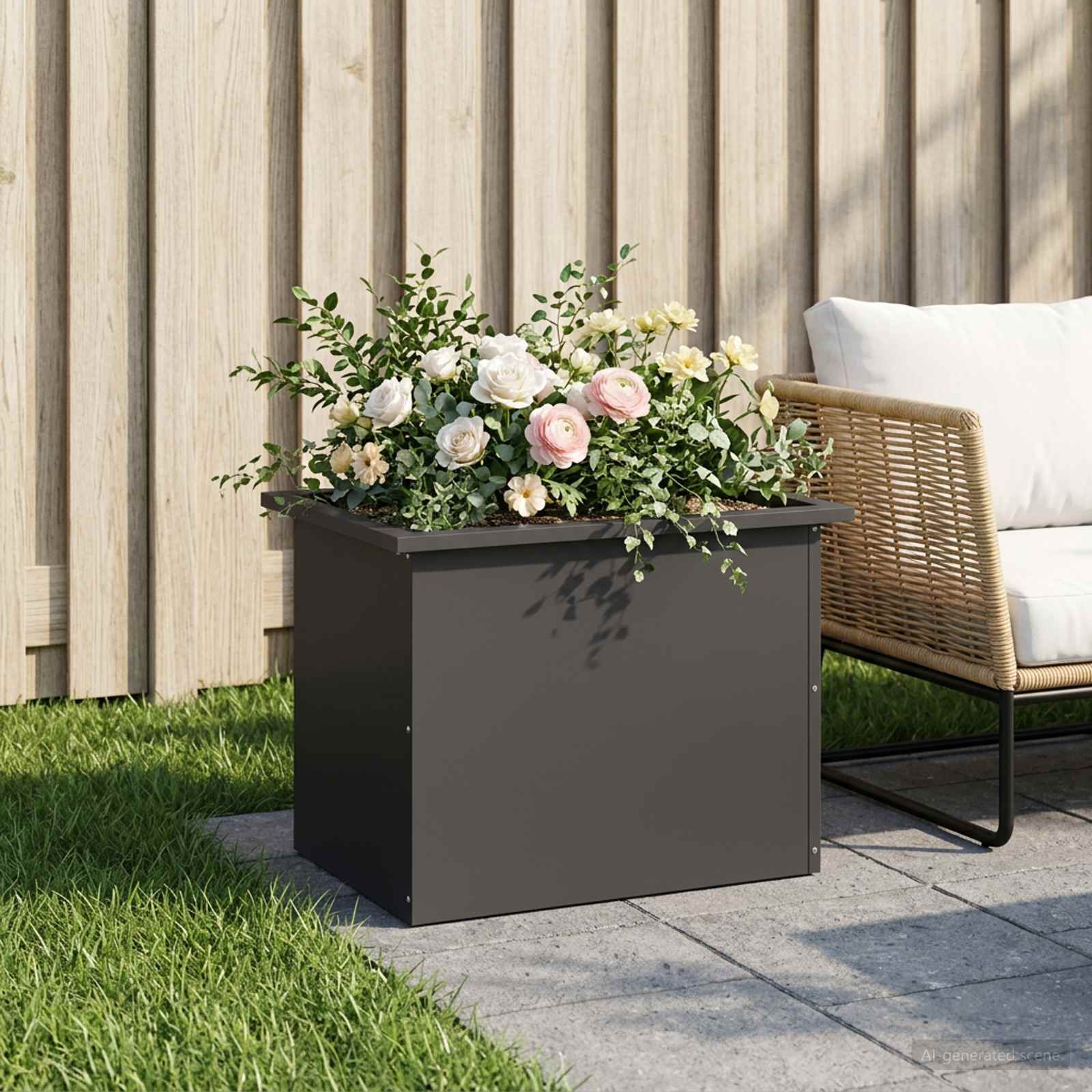 Fioriera da giardino con LED Nero 40 x 60 x 40 cm Acciaio